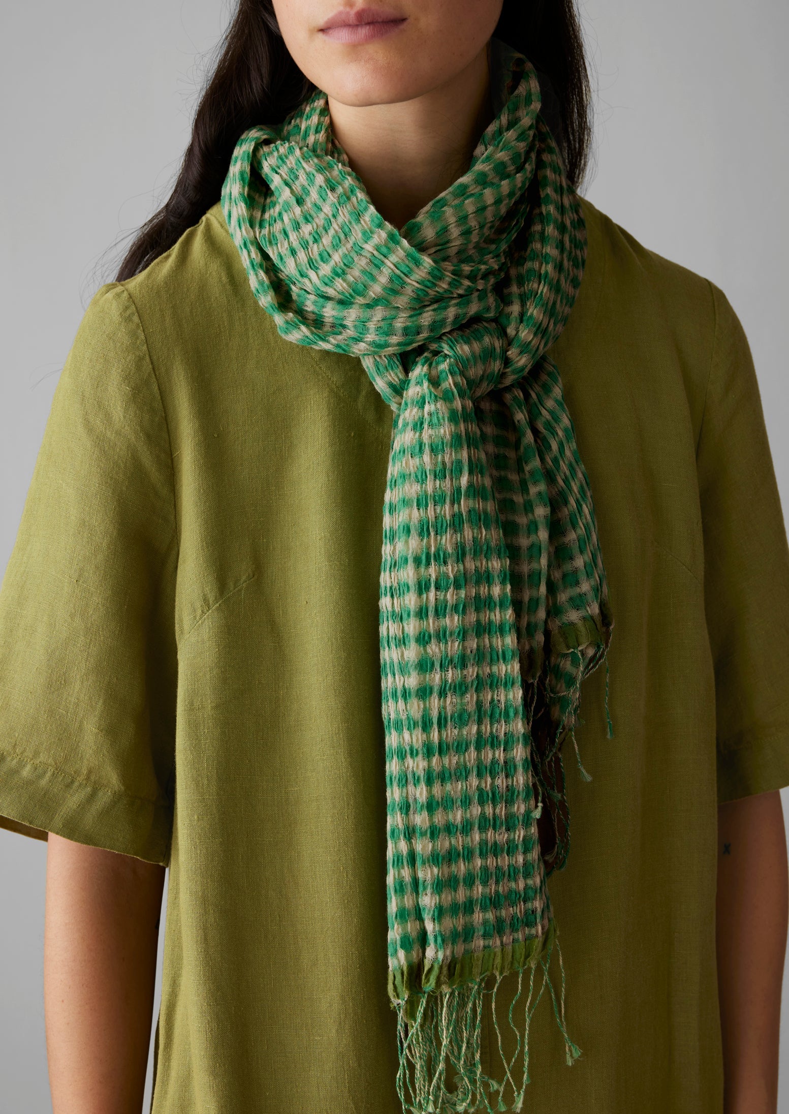 Island Gingham Hand Woven Scarf | Tapioca