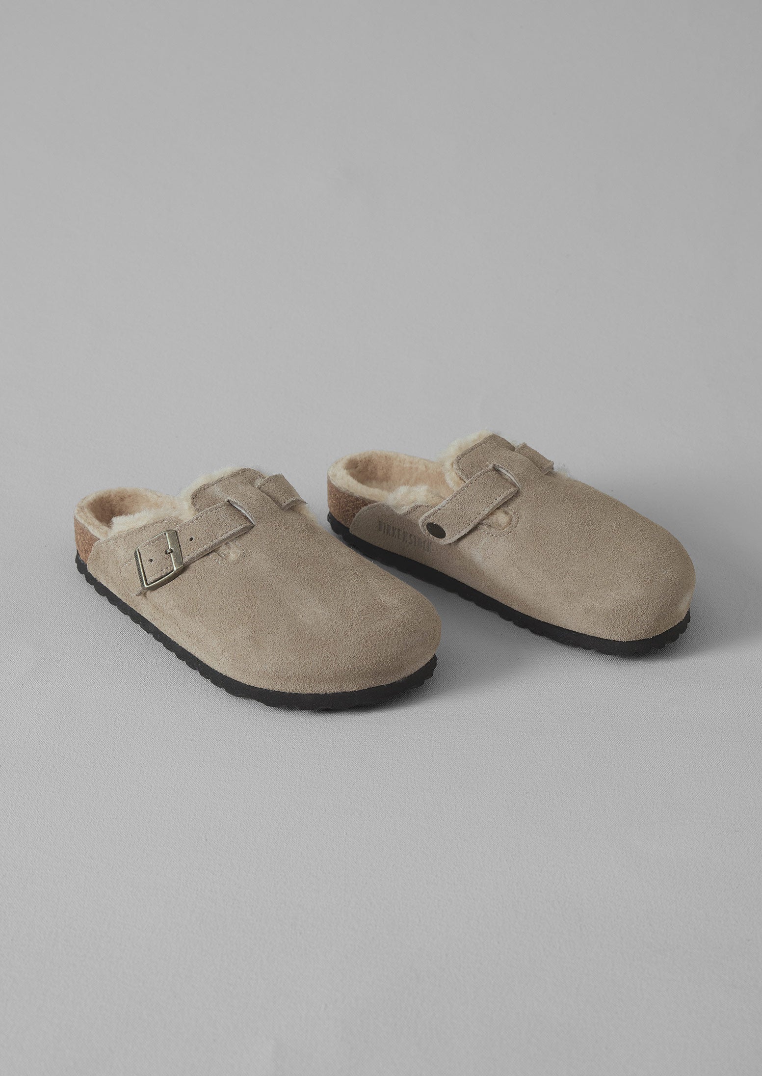 Birkenstock Boston Suede Shearling Clogs Taupe TOAST