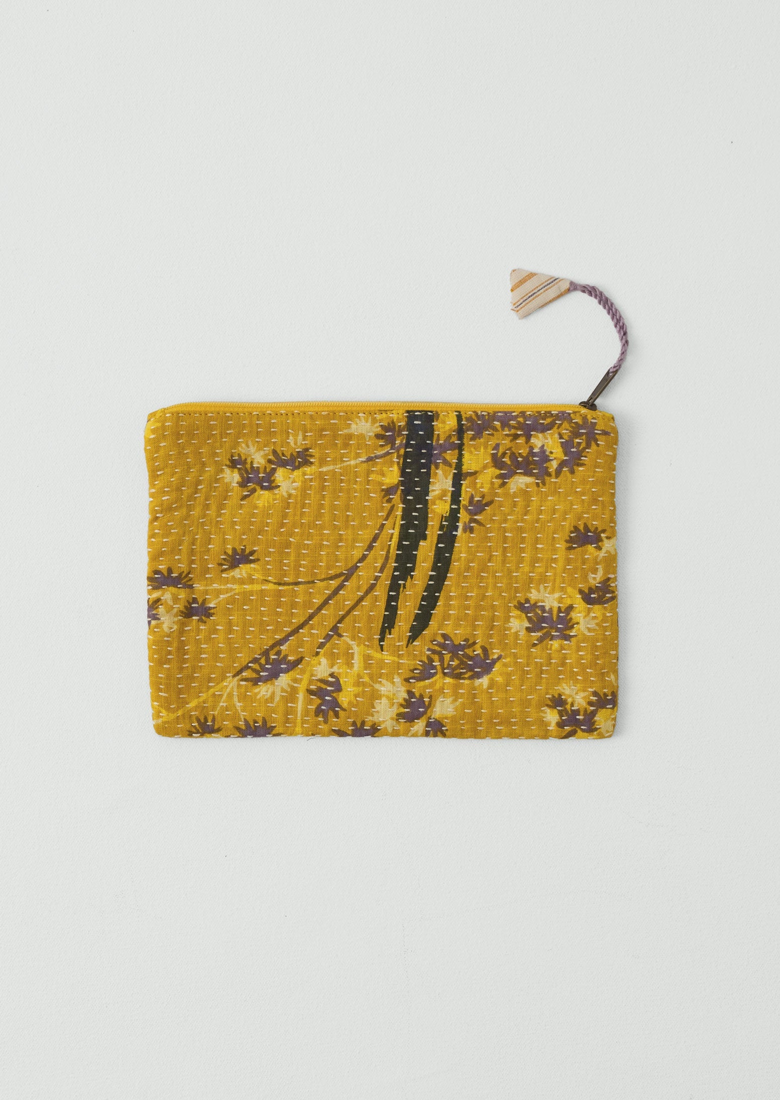 Remnant Fabric Kantha Pouch Sunflower/Lilac TOAST