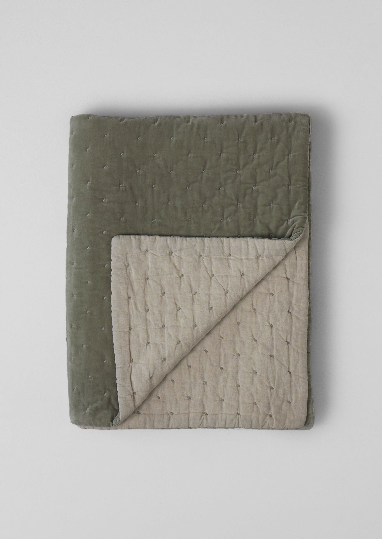 Hand Quilted Velvet Throw Sage/Natural TOAST