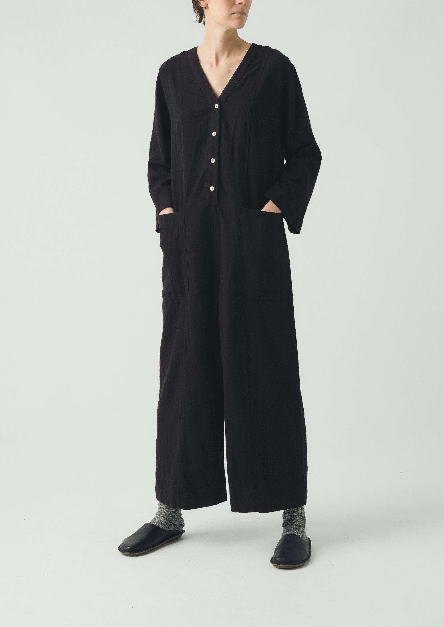 Brushed Linen Cotton Herringbone Jumpsuit | Slate | TOAST
