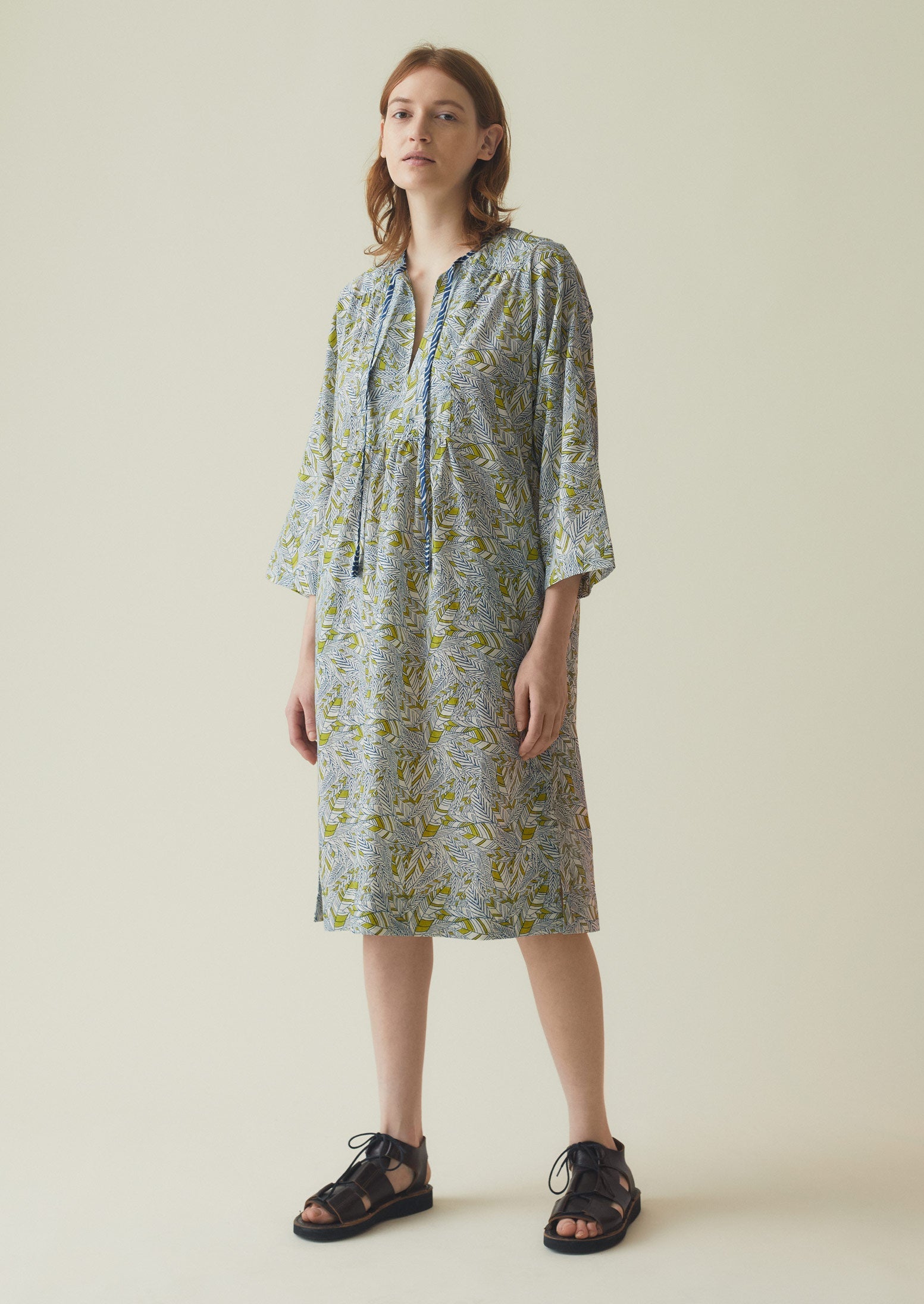 Shoal Block Print Kaftan Dress | River Blue/Oasis Green