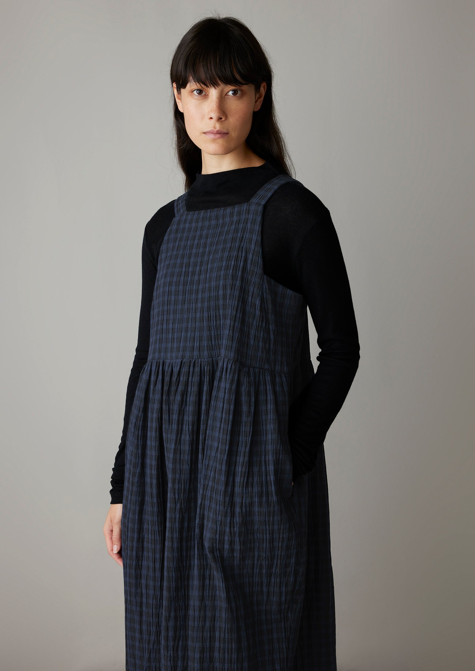 Freya Stripe Crinkle Cotton Dress | Navy