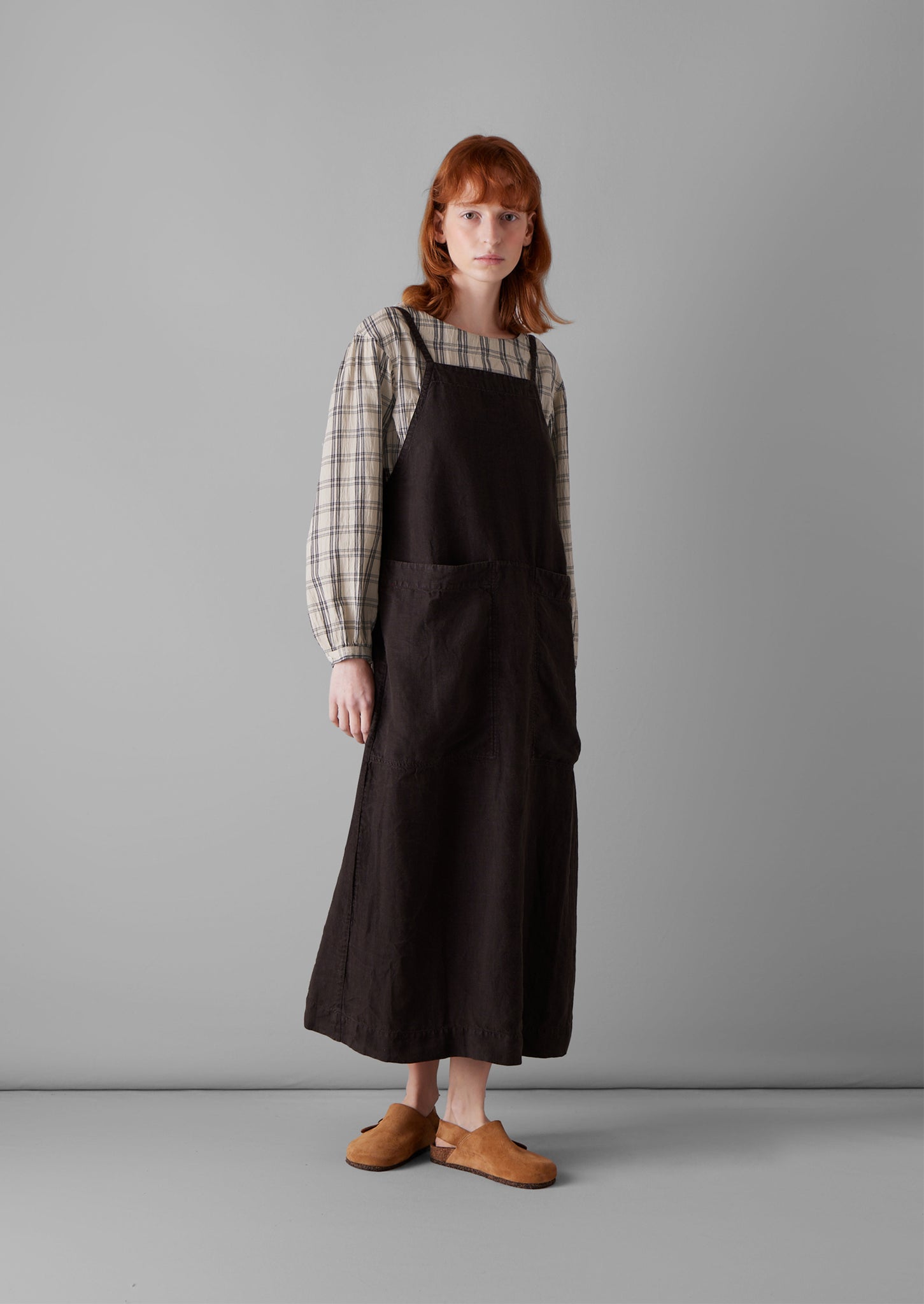 Garment Dyed Linen Apron Dress | Black Coffee