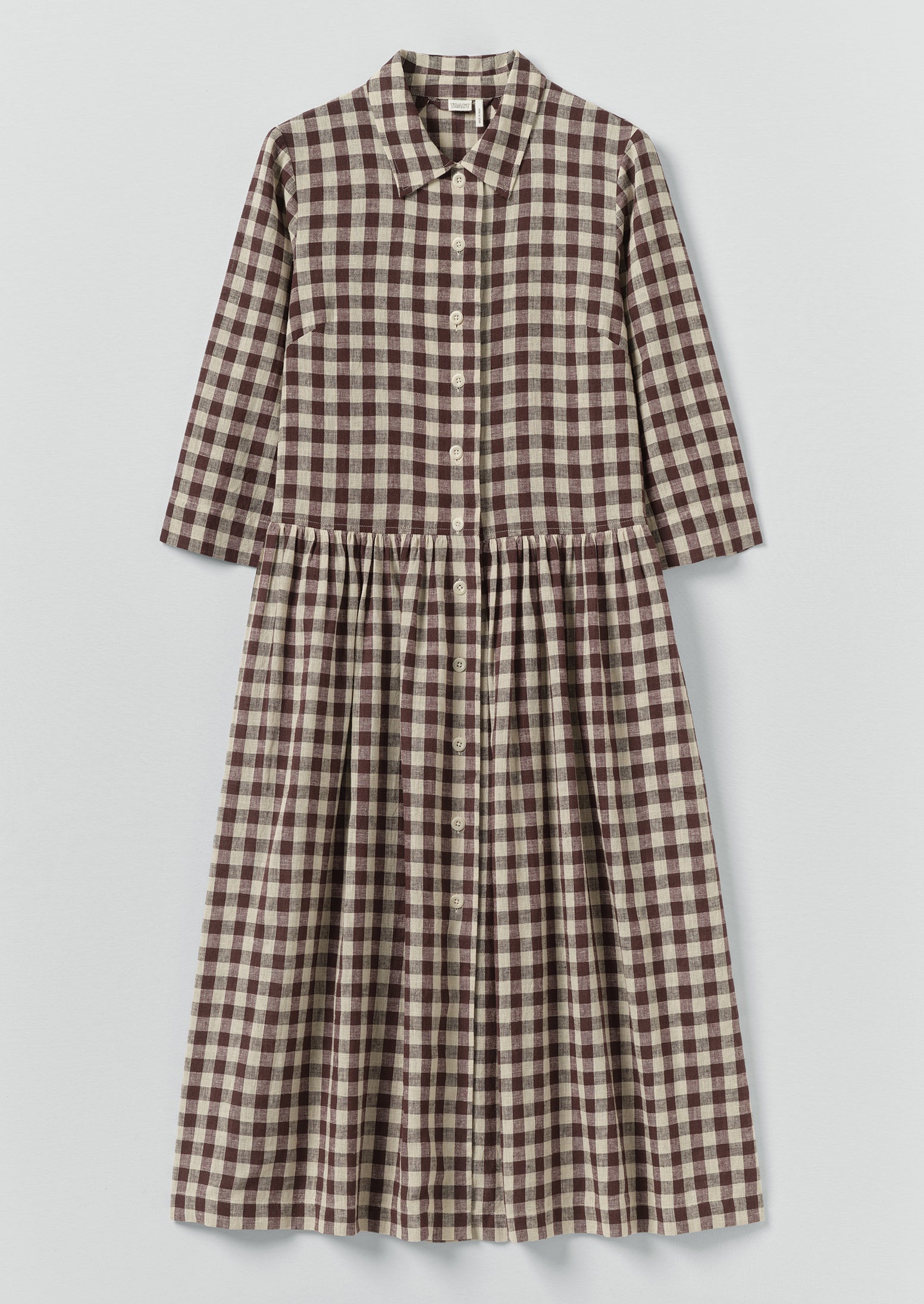 Check Linen Cotton Shirt Dress | Dark Chocolate/Ecru