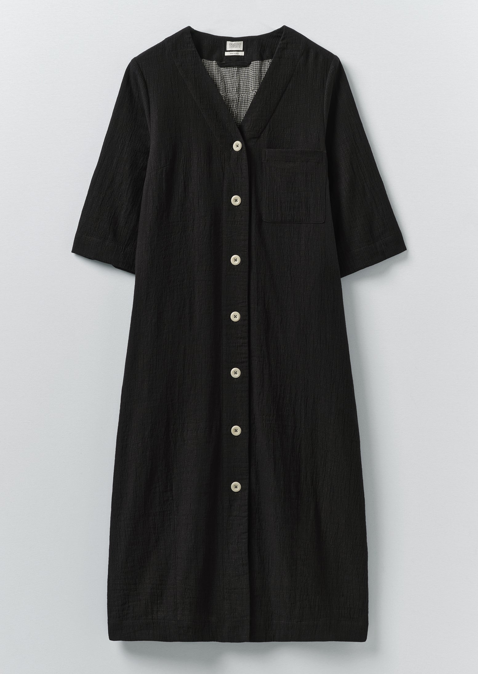 Button Front Crinkle Cotton Dress | Black | TOAST