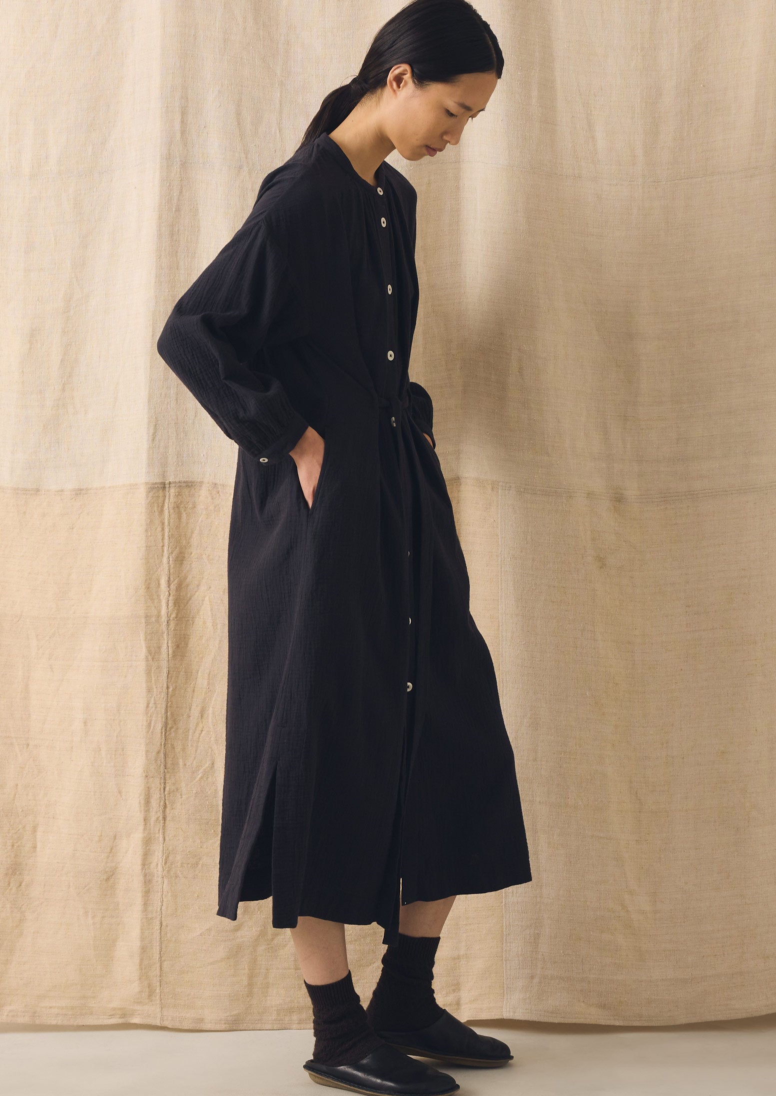 Gathered Crinkle Cotton Gauze Dress | Blackberry | TOAST