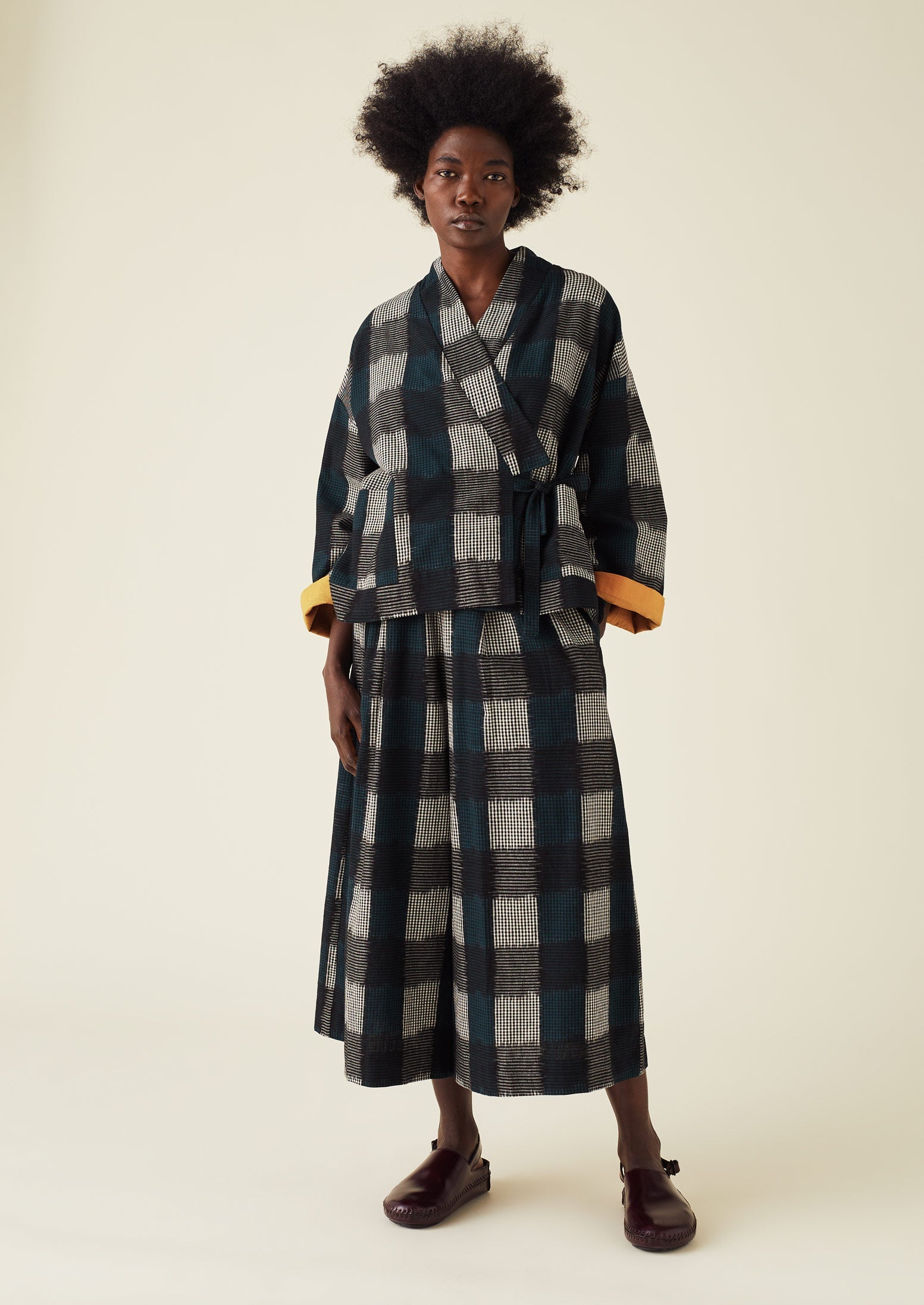 Gingham Ikat Wrap Jacket | Midnight Blue