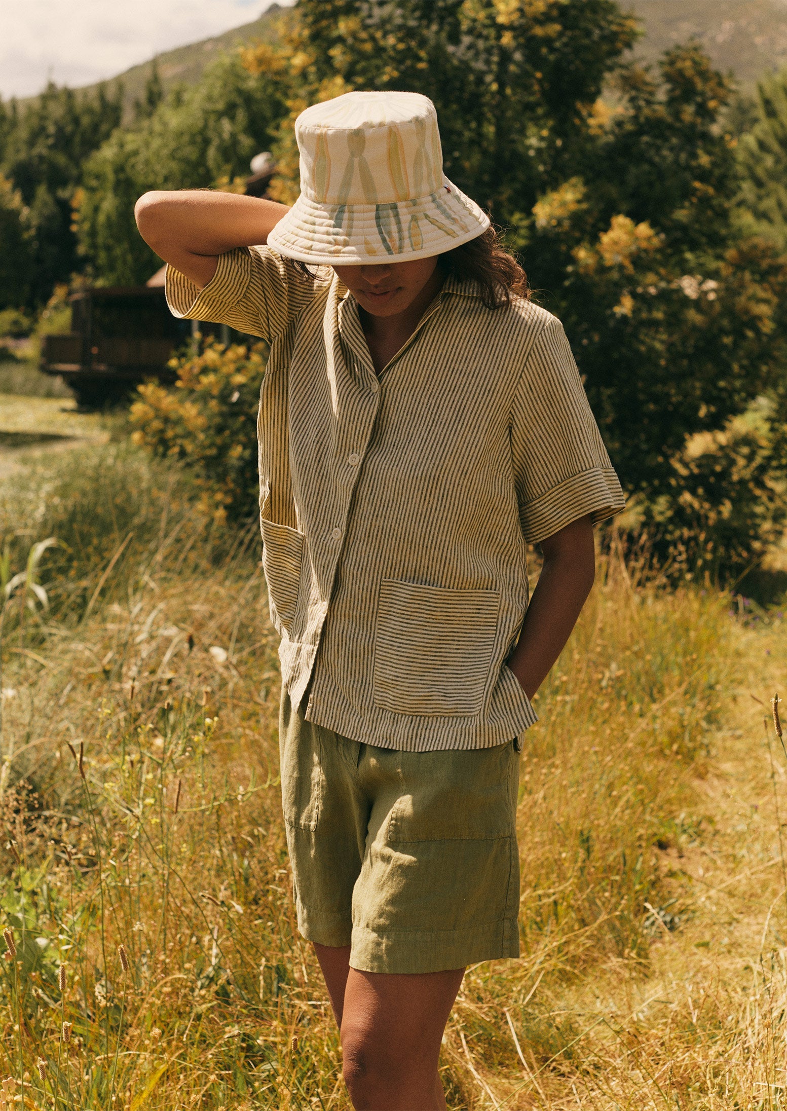 Stripe Linen Boxy Shirt | Olive