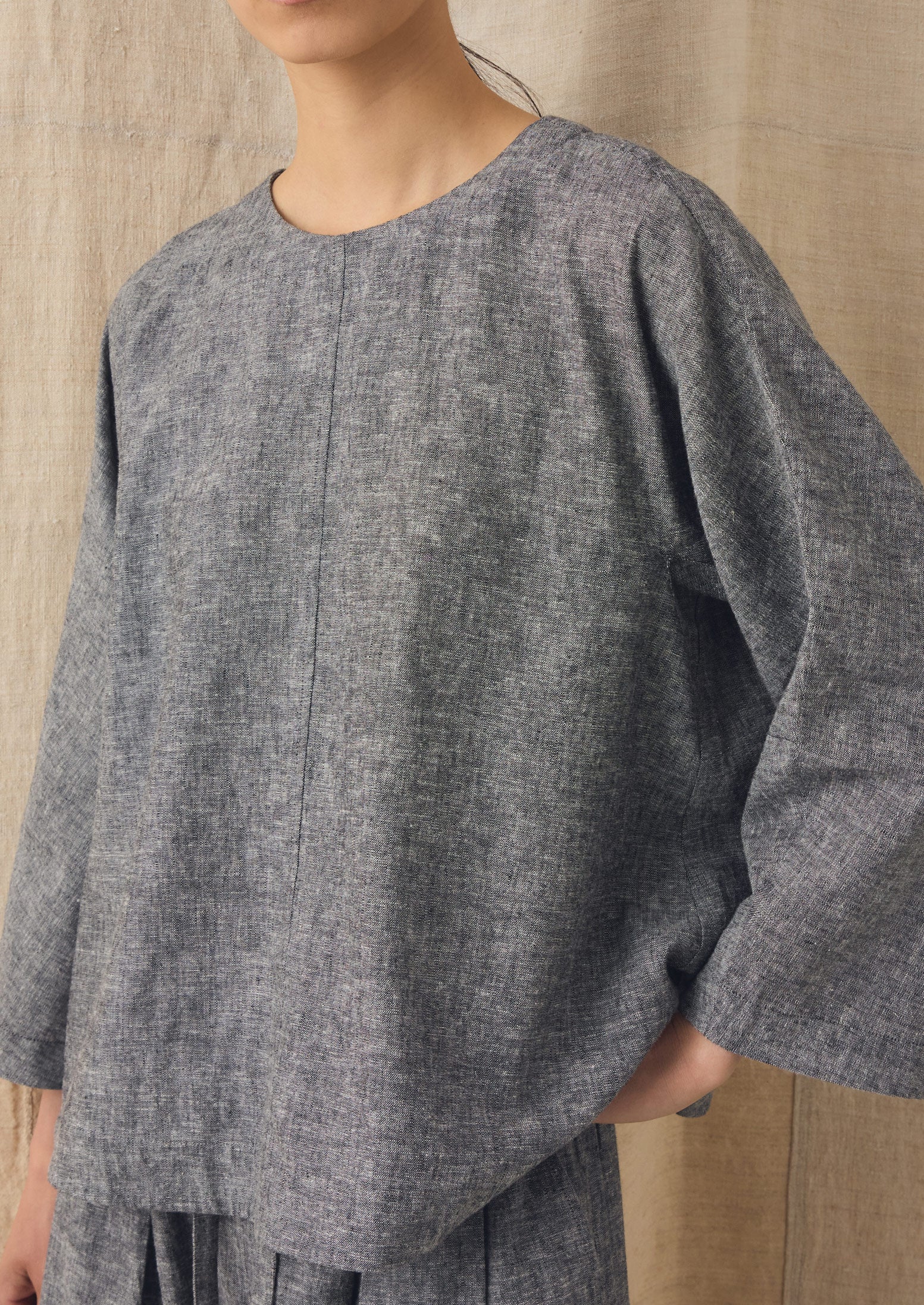 A Line Linen Cotton Top | Soft Charcoal