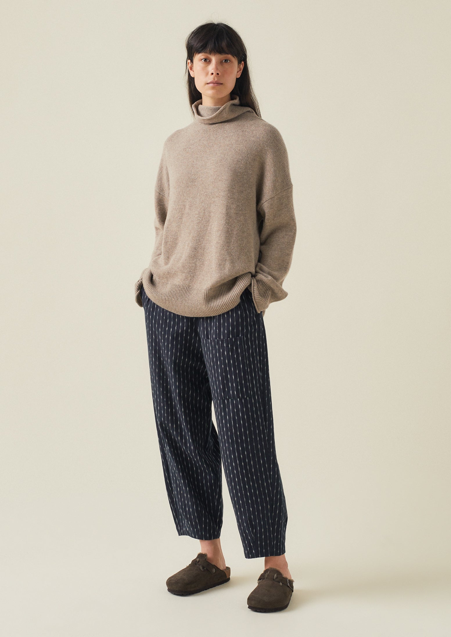 Polka Stripe Ikat Fisherman Trousers | Slate/Ecru