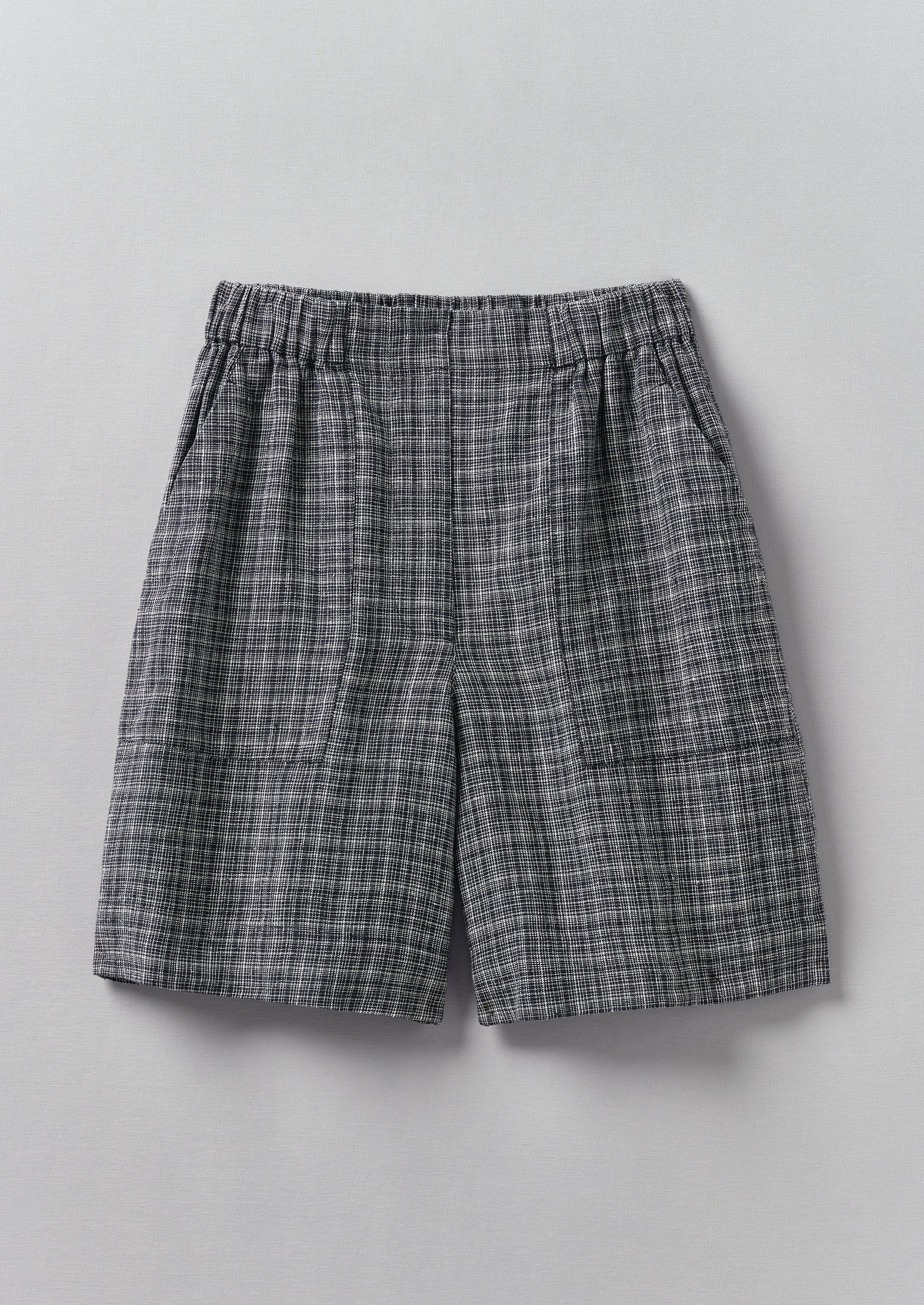 Asawa Check Linen Shorts, Charcoal