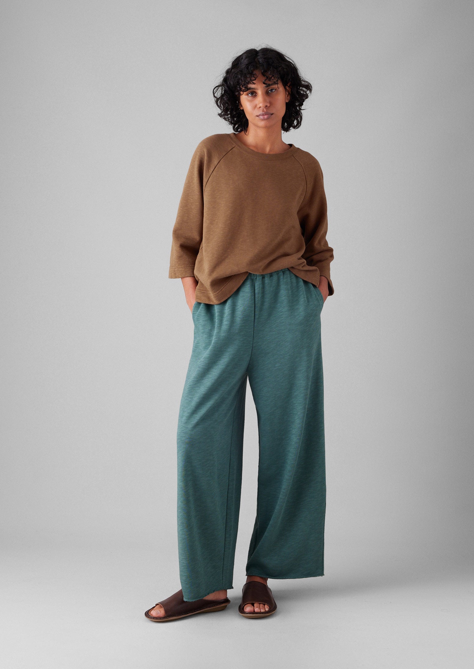 Full Length Loopback Jersey Trousers | Dusty Jade | TOAST