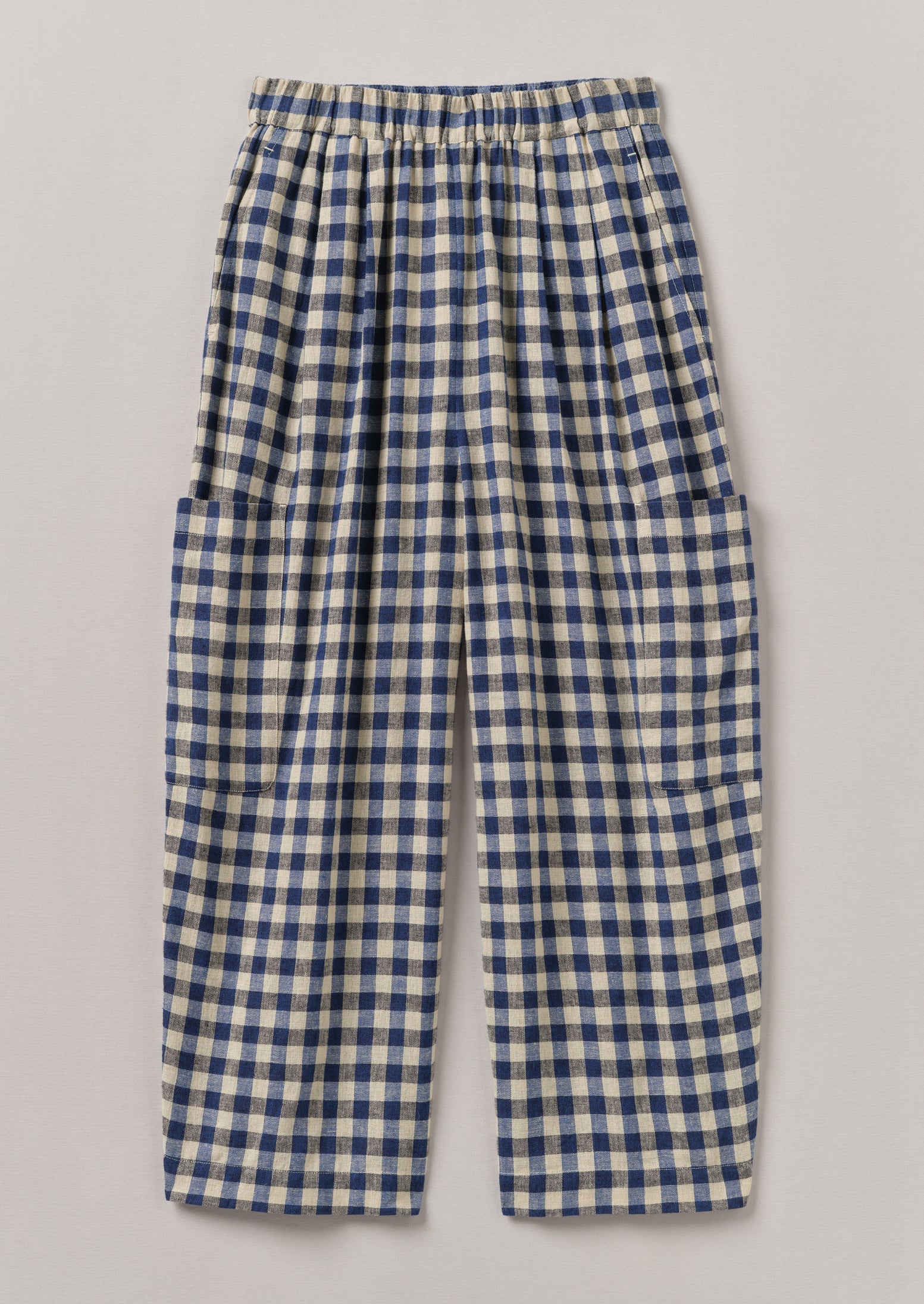 Gingham Linen Cotton Patch Pocket Trousers Denim Blue TOAST