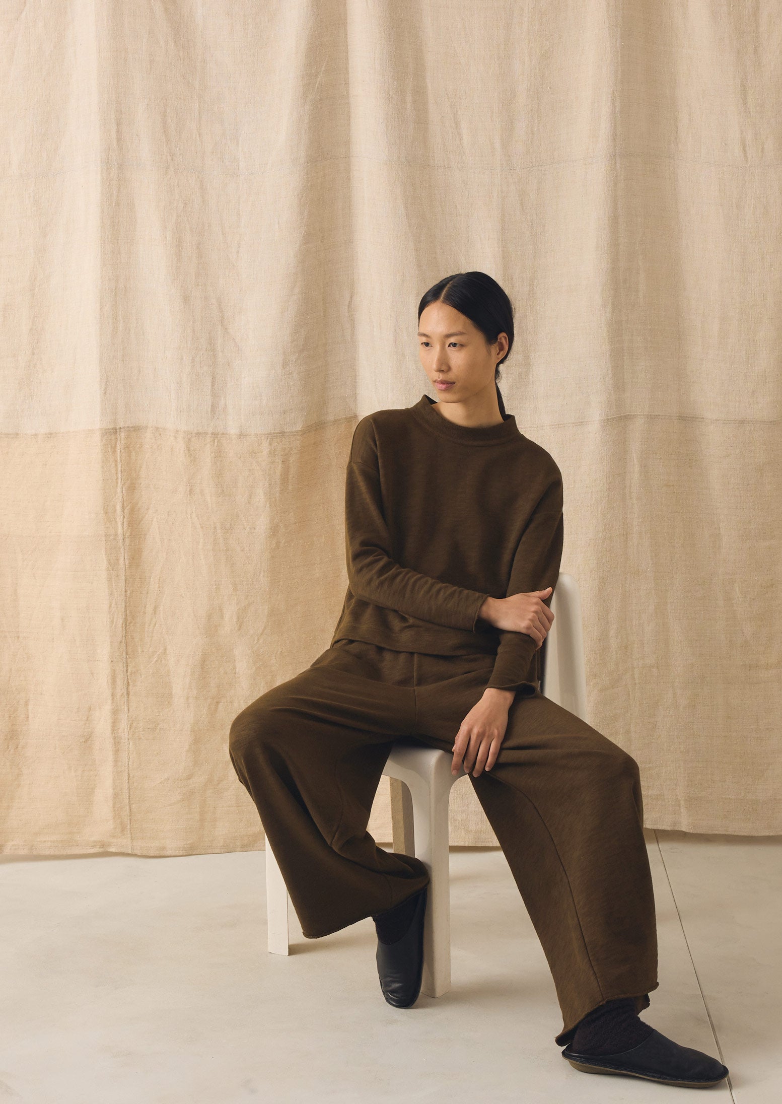 Full Length Loopback Jersey Trousers | Dark Olive | TOAST