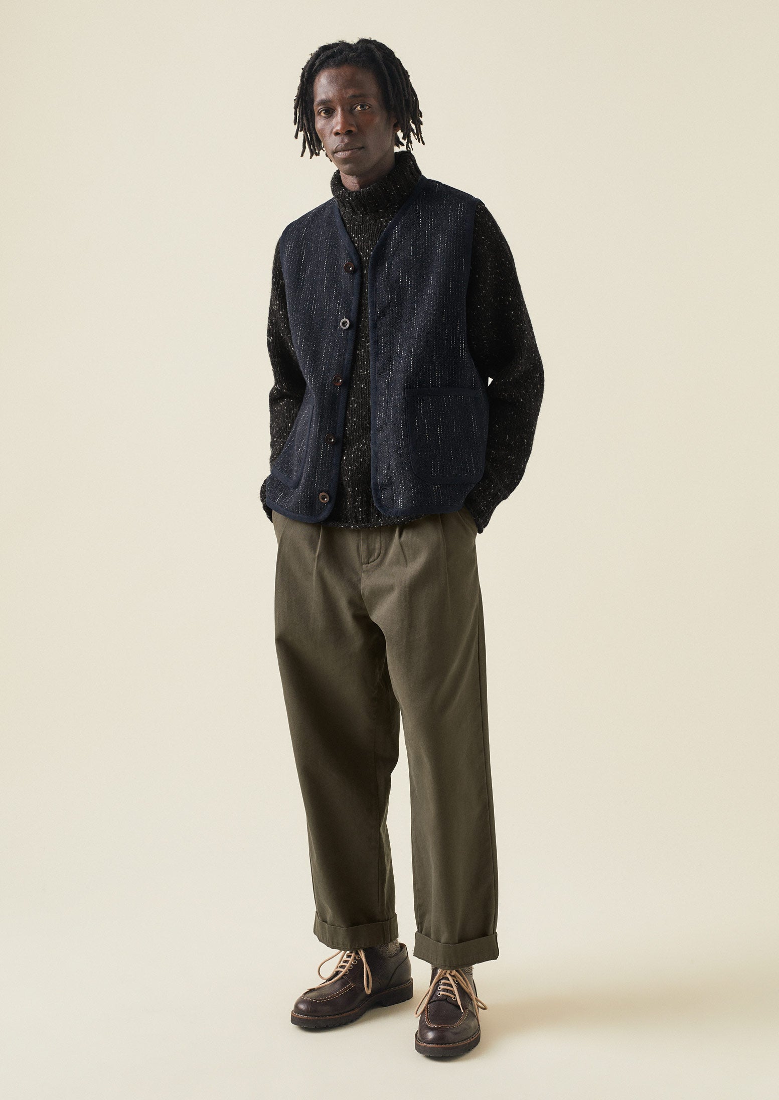 Wool Cotton Gilet | Navy