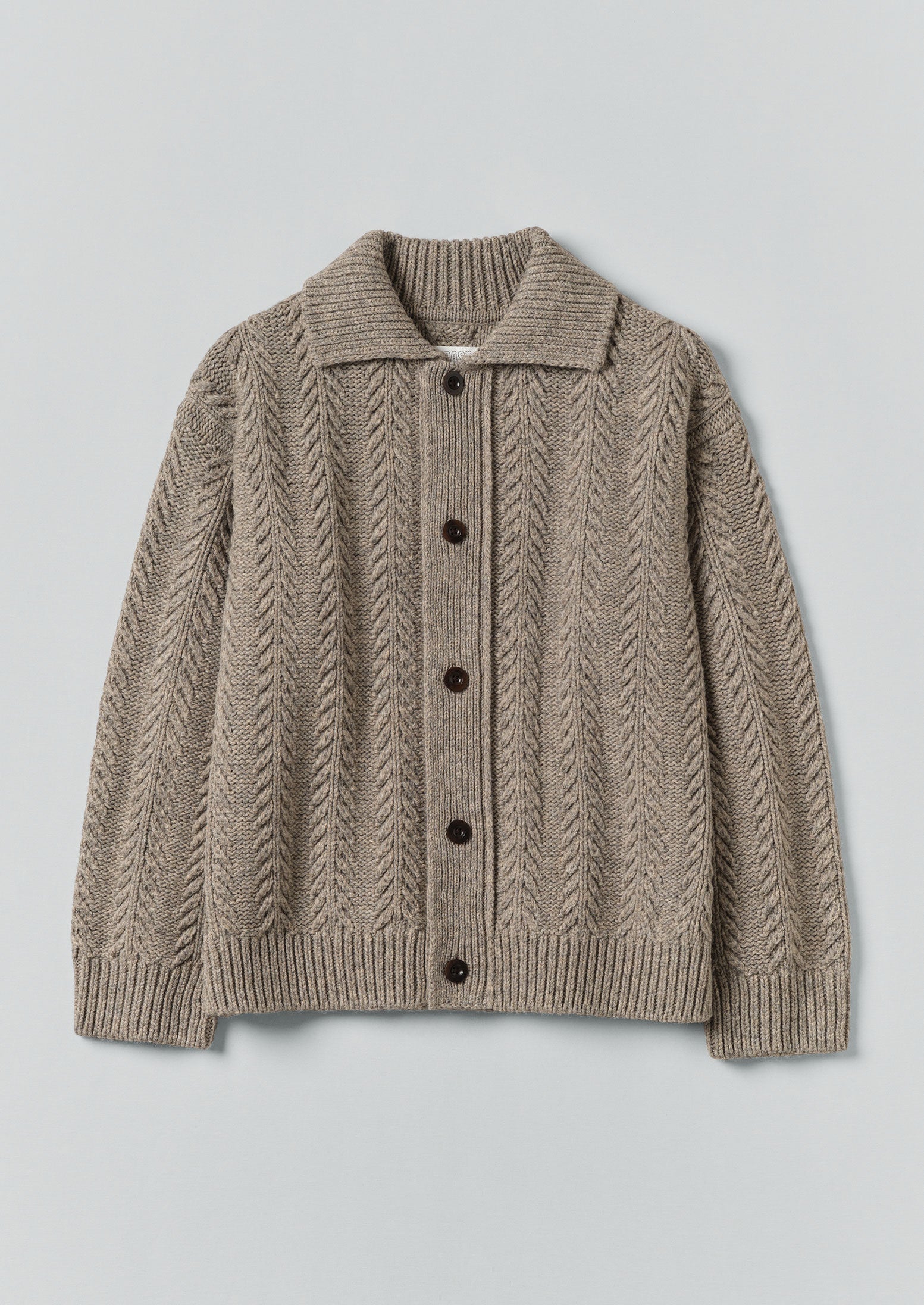 Collared Aran Wool Cardigan | Stone | TOAST