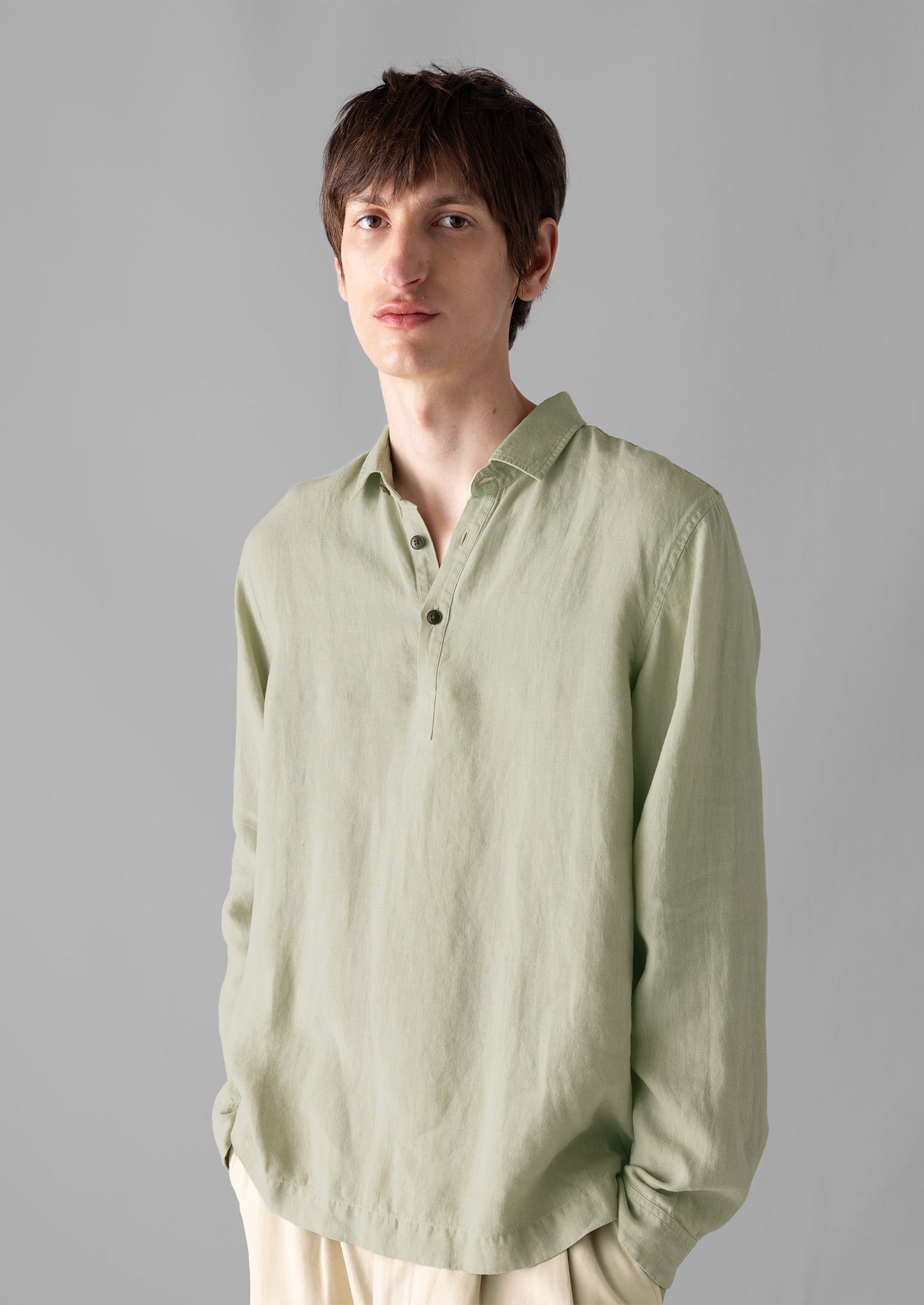 Half Placket Linen Shirt | Pebble
