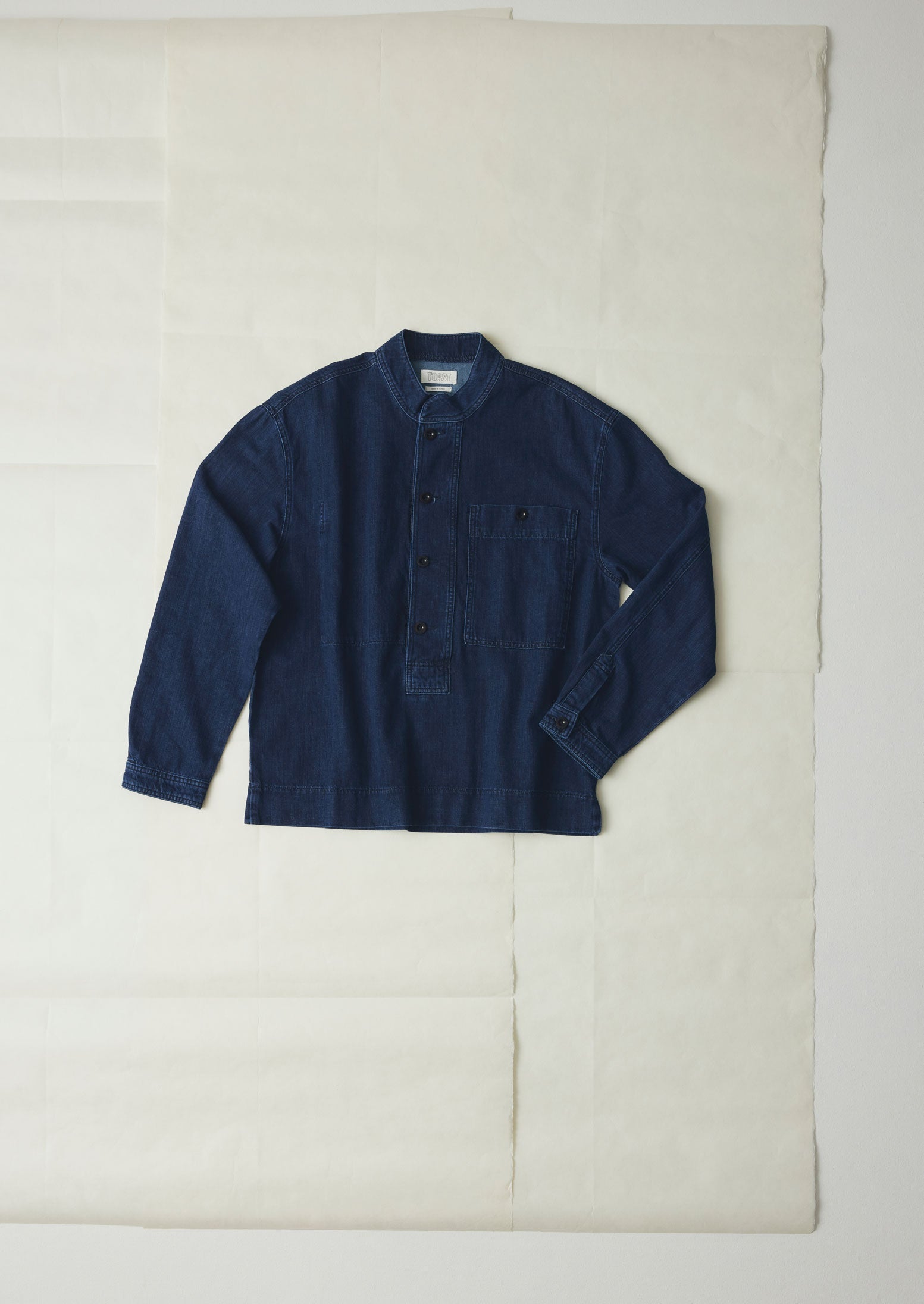 Grandad Collar Half Placket Denim Shirt | Indigo | TOAST