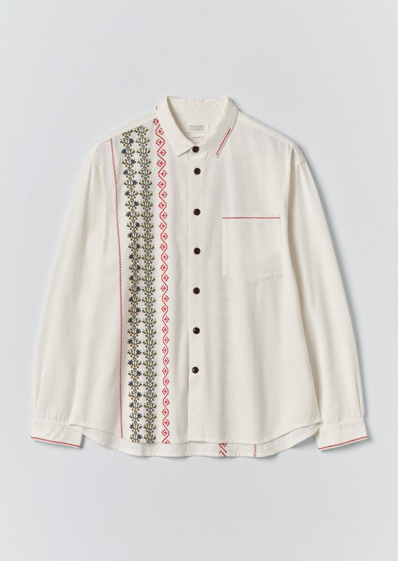Embroidered Cross Stitch Cotton Shirt | Ecru | TOAST
