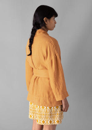 Garment Dyed Linen Wrap Jacket | Amber