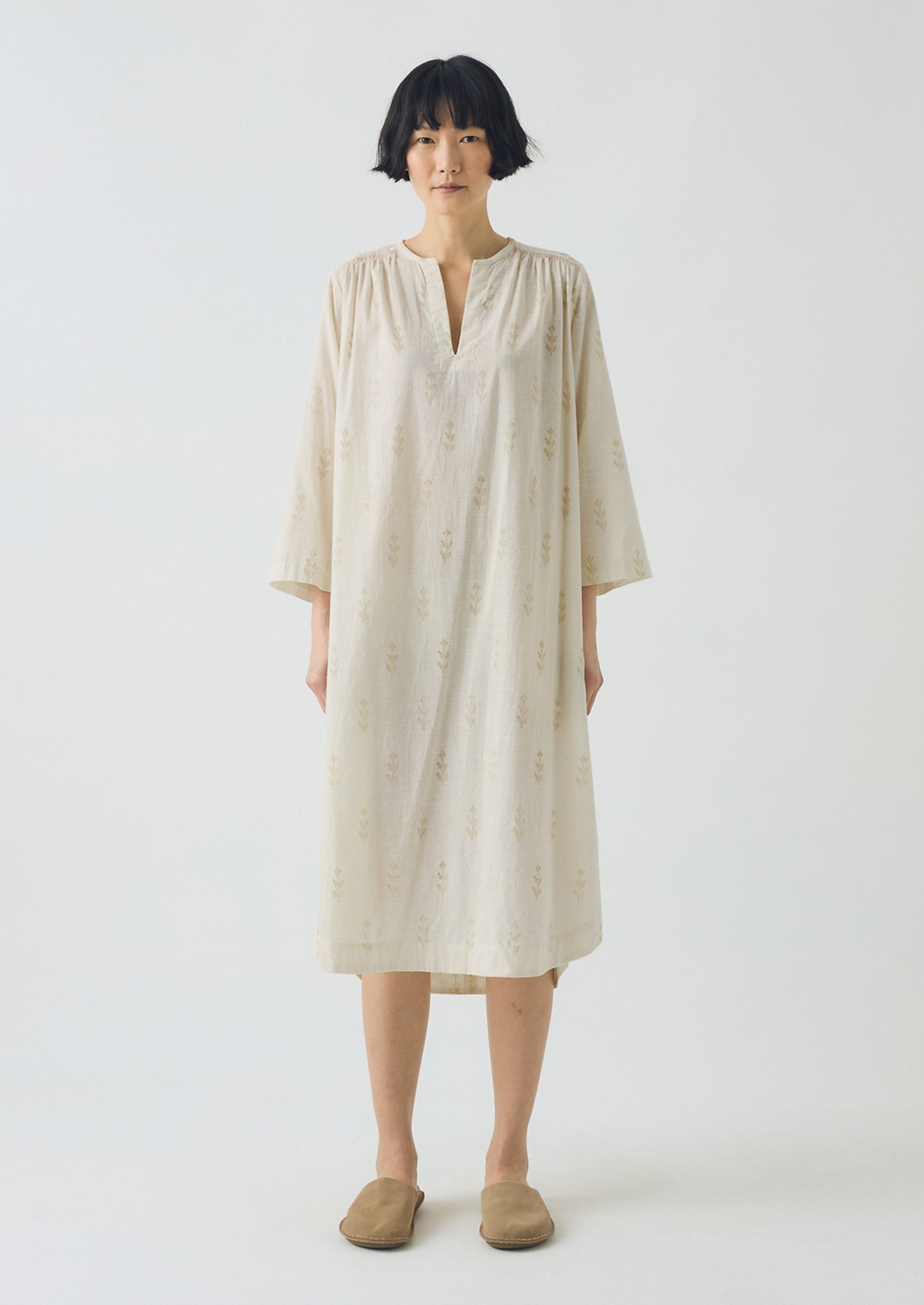 Etched Sprig Print Kaftan | Ecru/Citrine