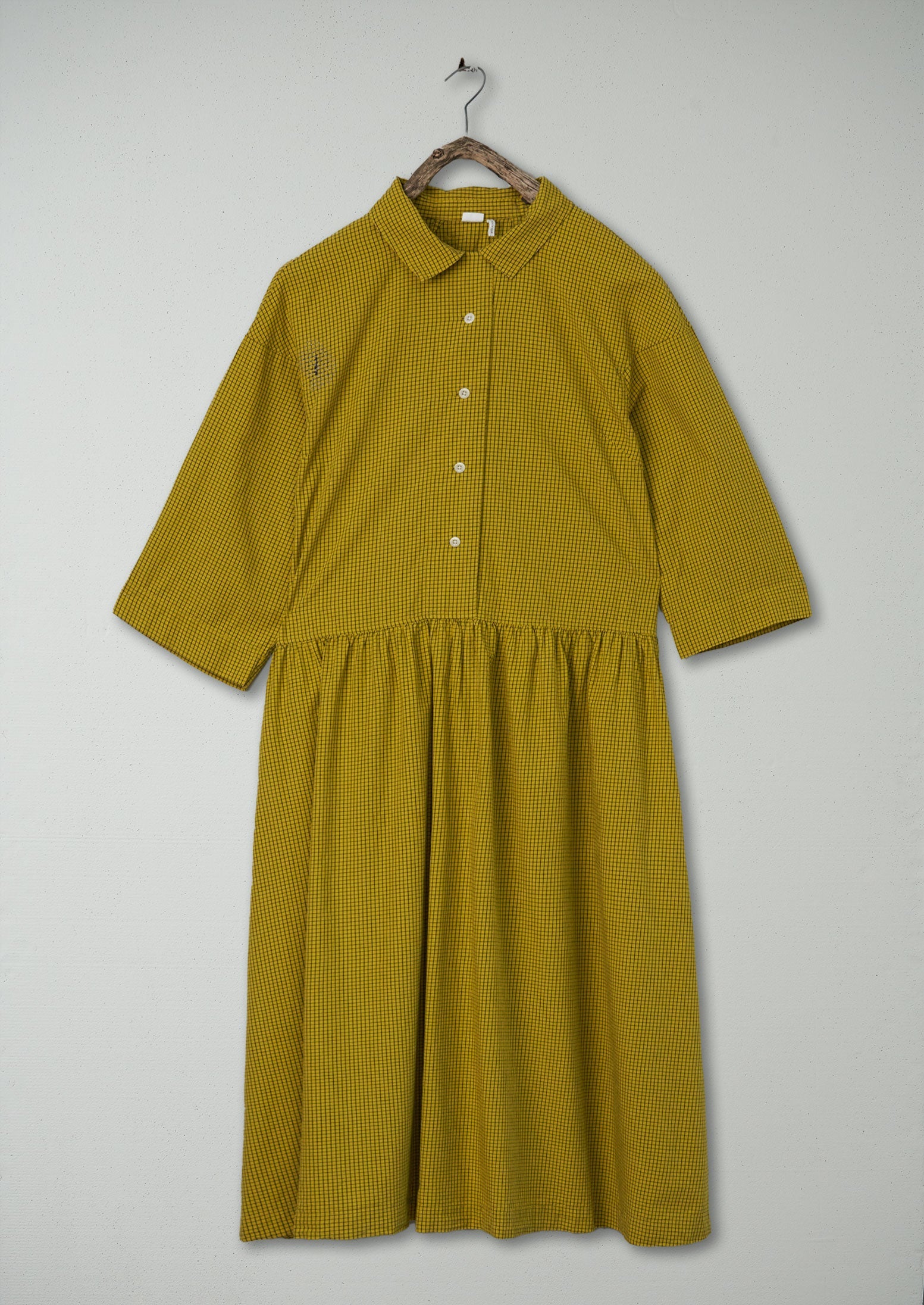 toast japanese cotton check shirt dress Check Organic Crinkle Poplin Shirt Dress | Dark Navy