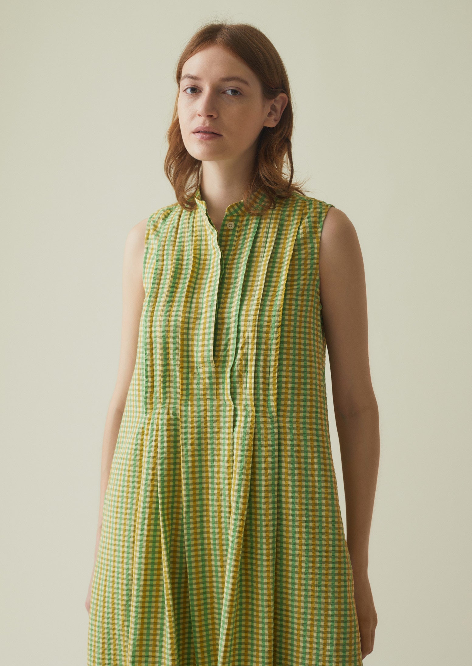 Flora Check Seersucker Dress | Sea Green/Taupe