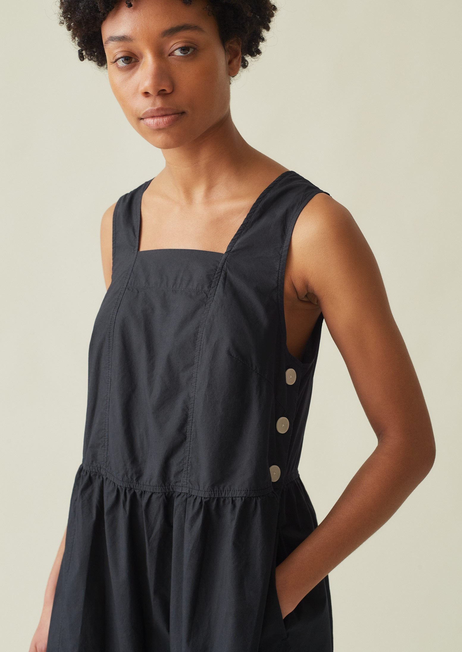 Robyn Cotton Poplin Tiered Dress | Blue Grey