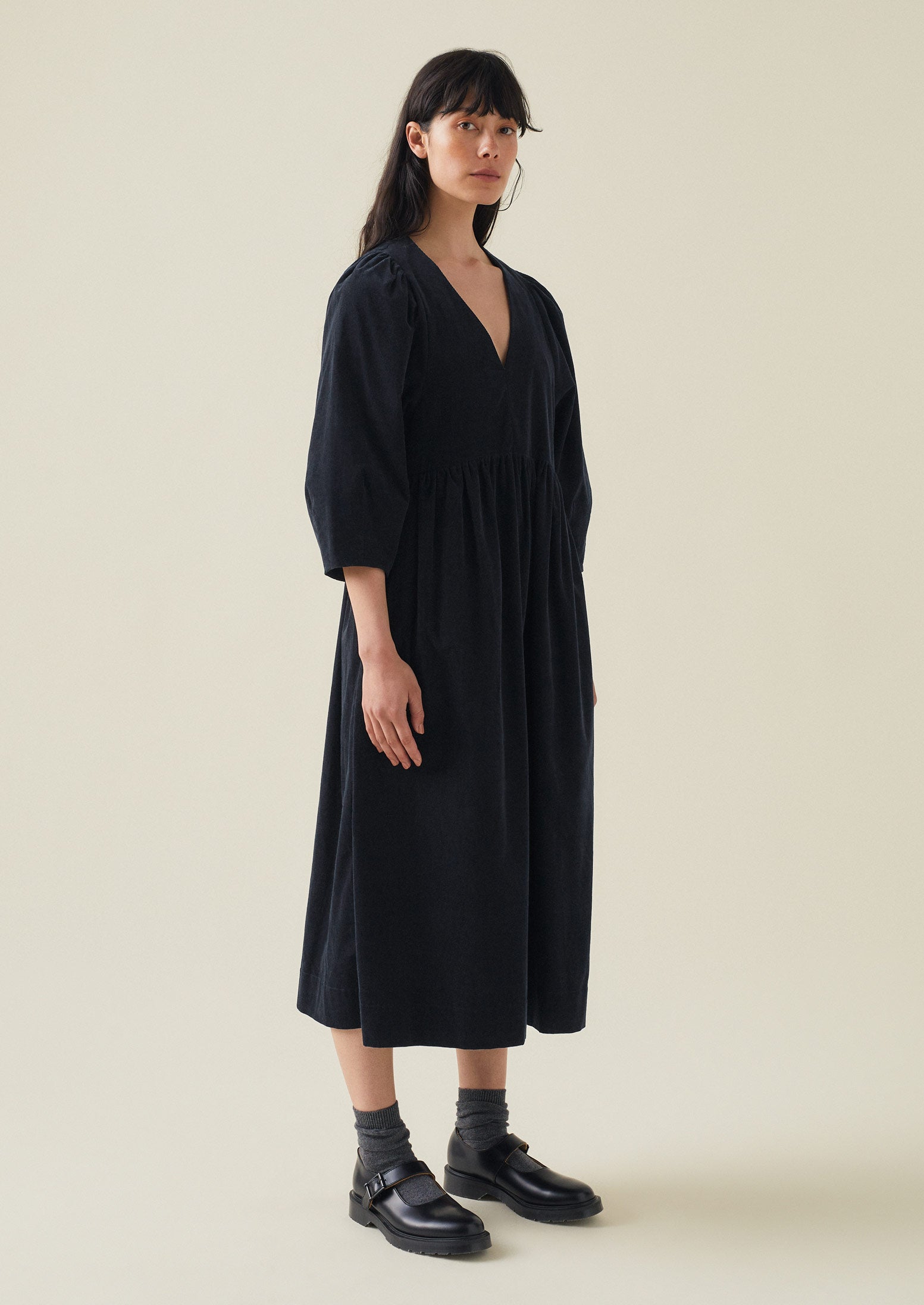 Maya Organic Cotton Needlecord Dress | Blue Slate