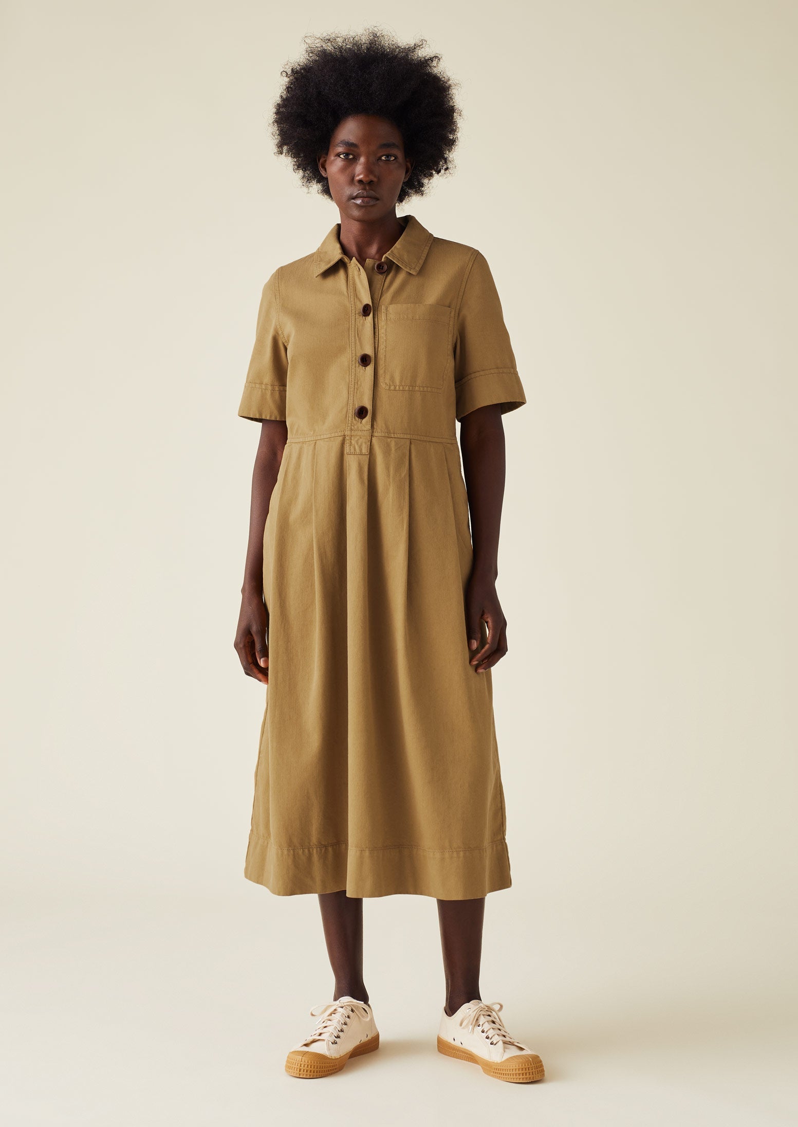 Garment Dyed Lightweight Denim Dress | Walnut