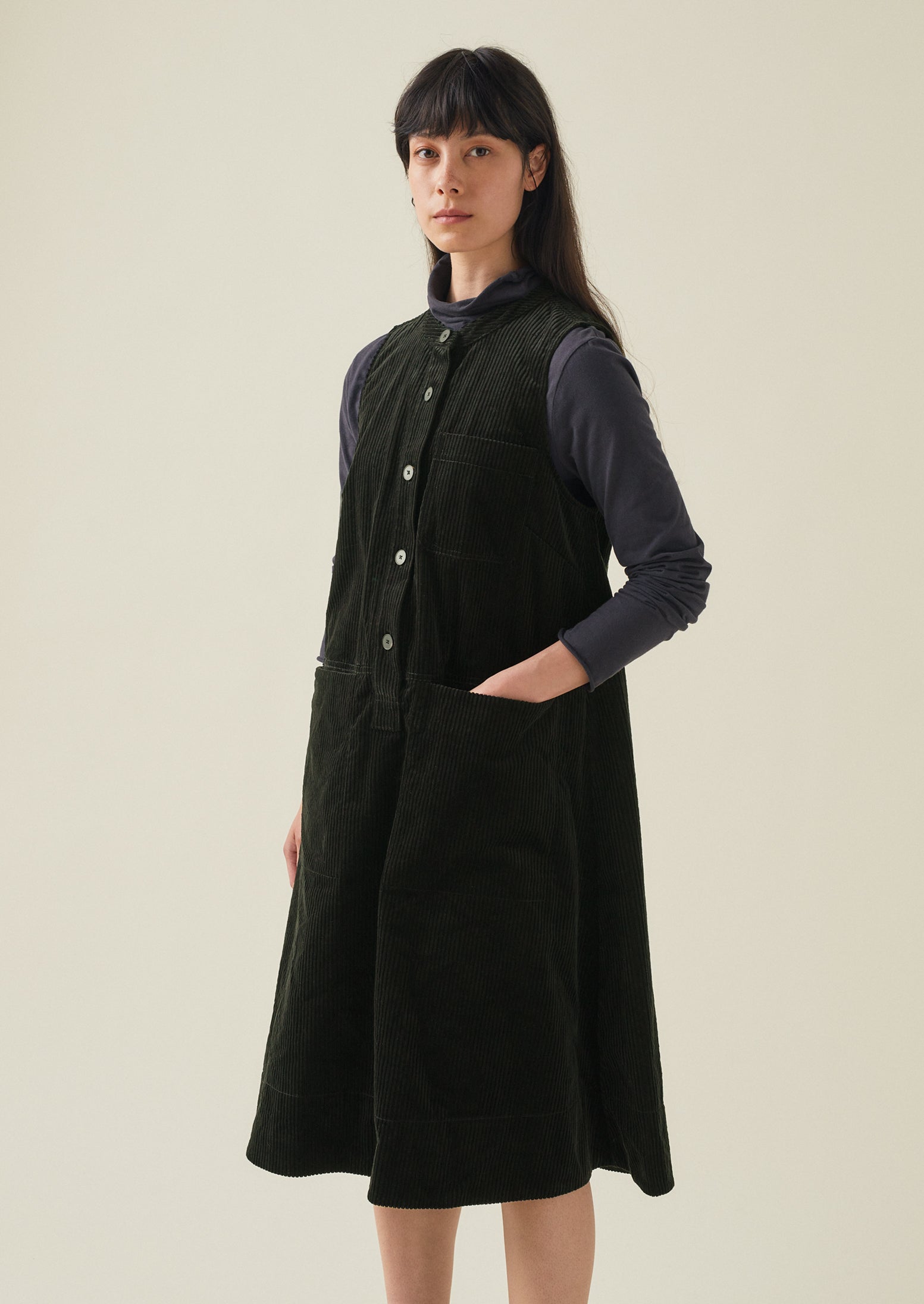 Organic Cord Sleeveless Tunic Dress | Brown Slate