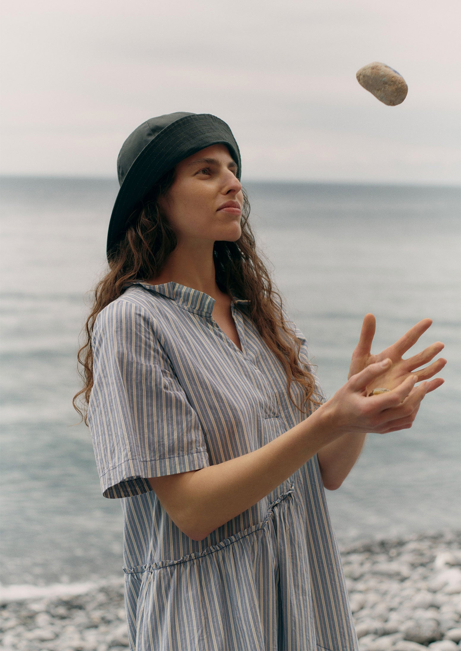 Stripe Organic Crinkle Poplin Dress | Woad