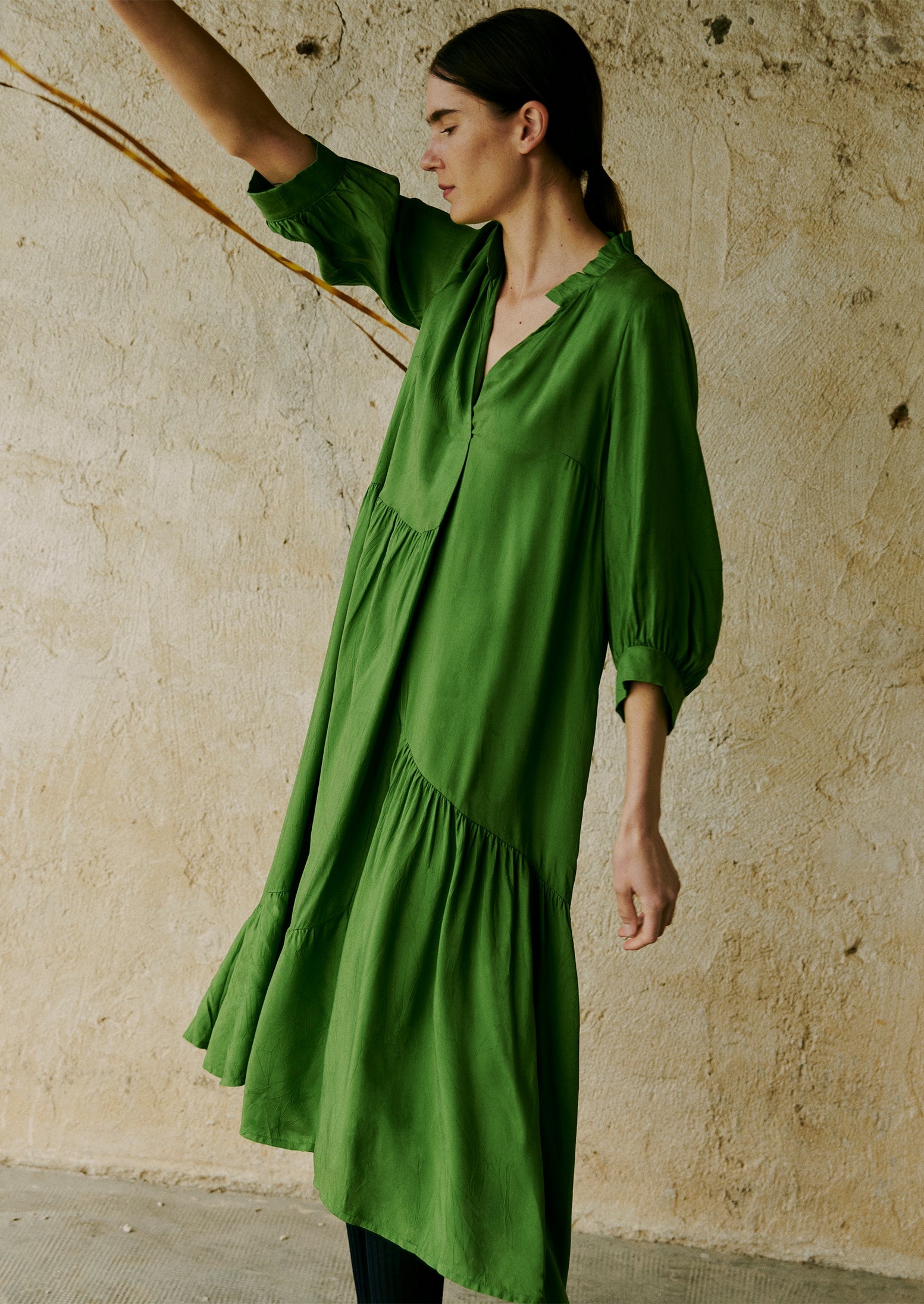 Tiered Crinkle Twill Dress | Spruce