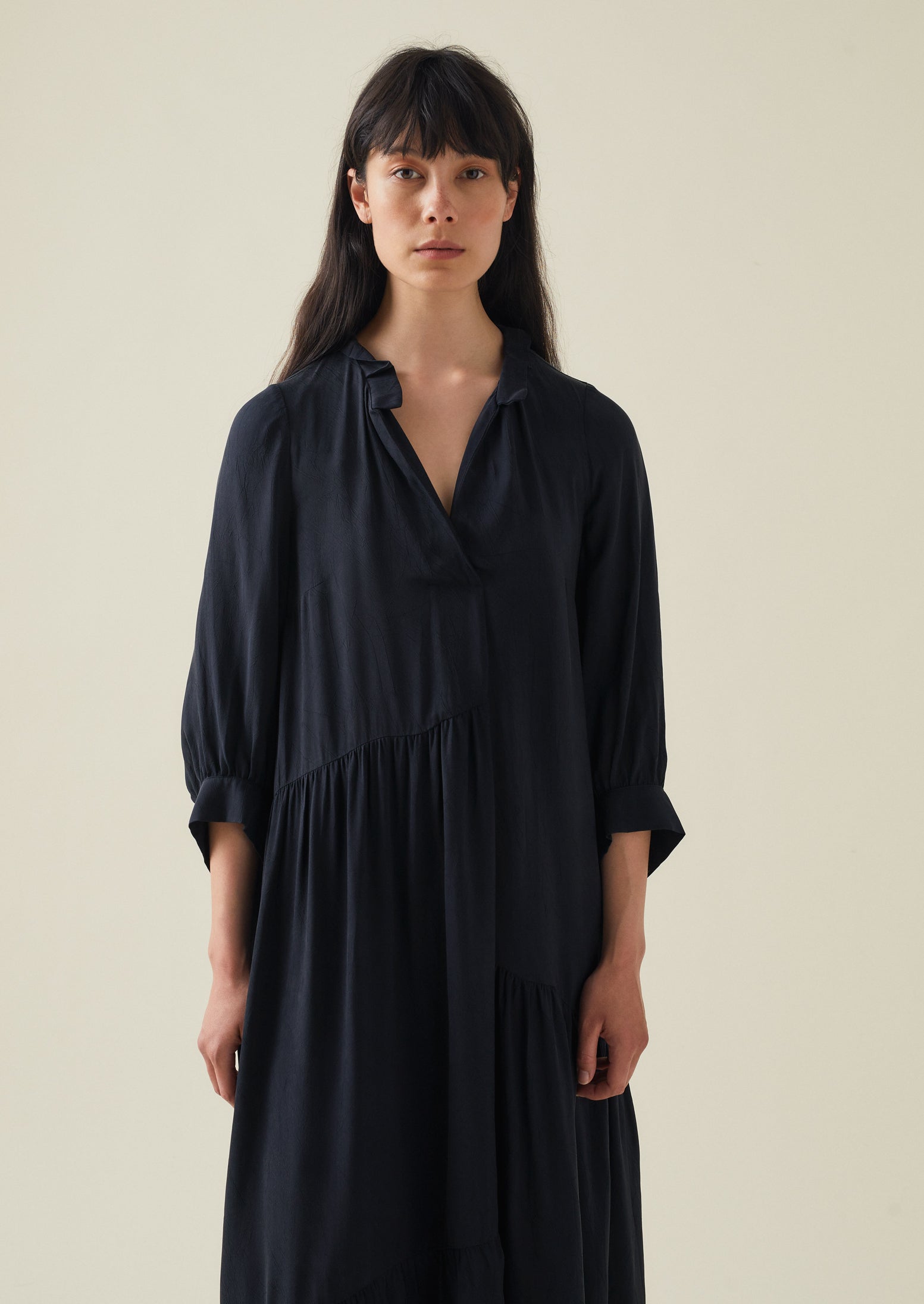 Tiered Crinkle Twill Dress | Midnight