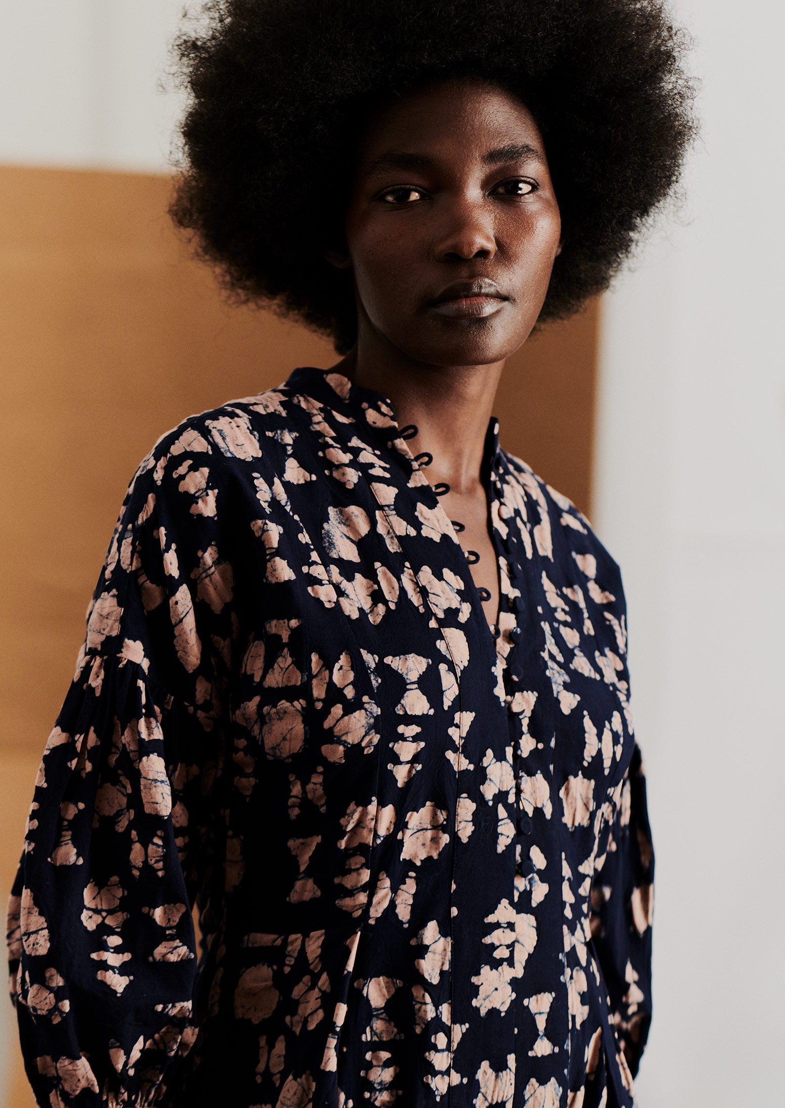 Hand Batik Print Poplin Dress | Anthracite