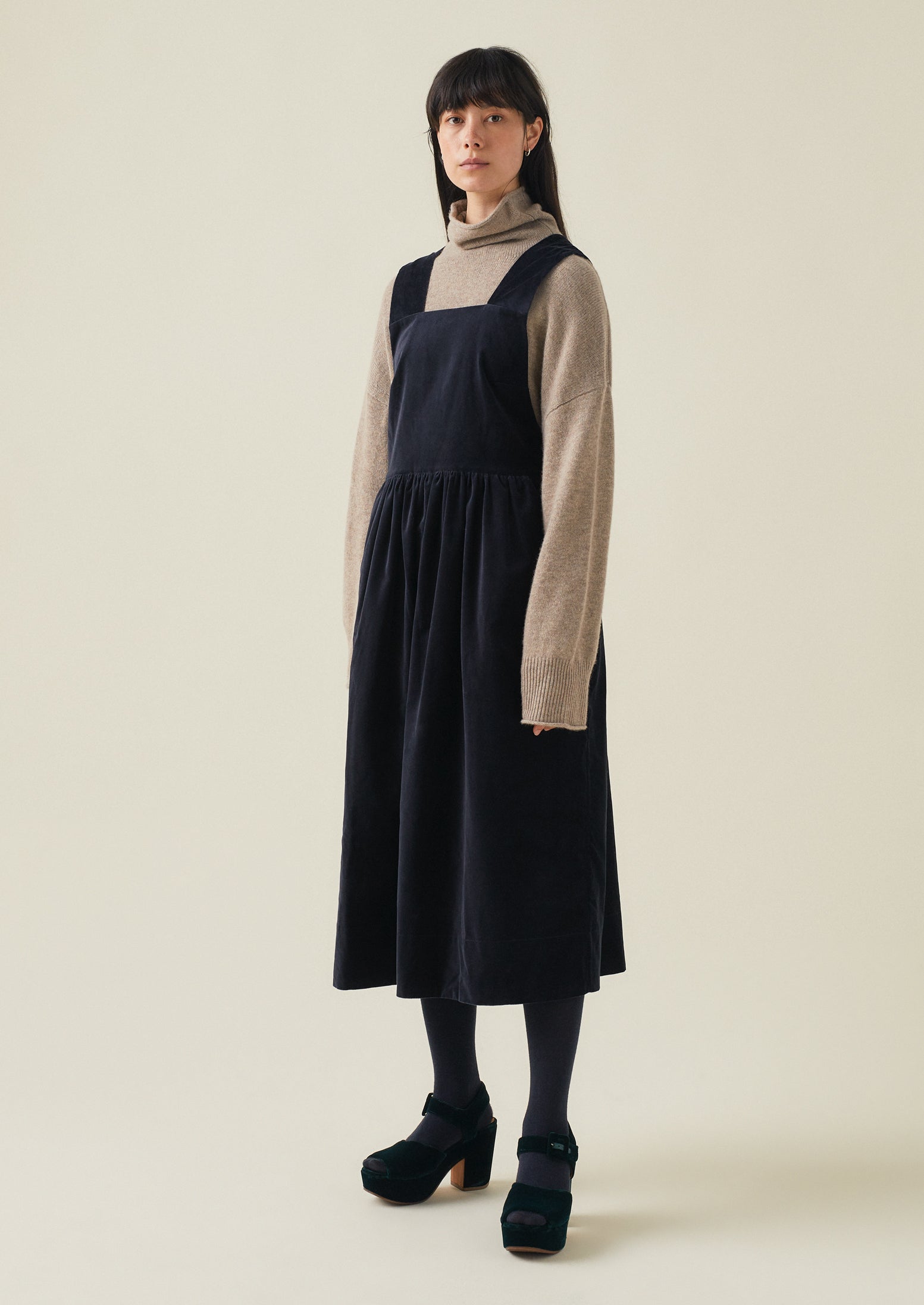 Cotton Velvet Pinafore Dress | Night