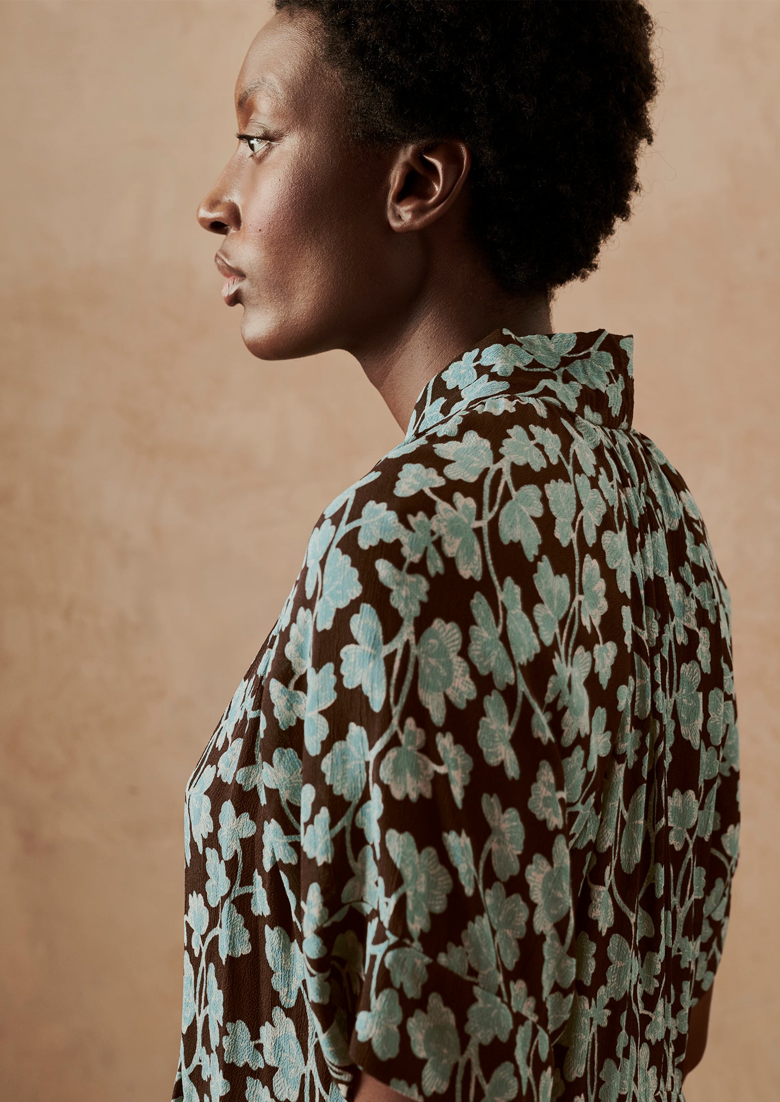 Bryn Tie Neck Etched Clover Dress | Flax Blue