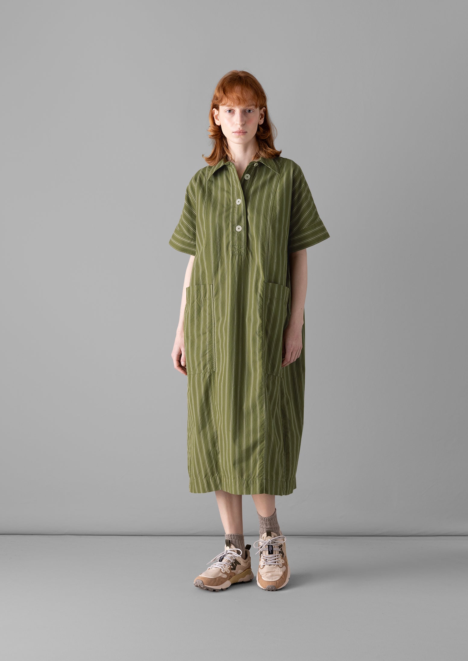 Stripe Organic Cotton Tunic Dress | Dark Olive