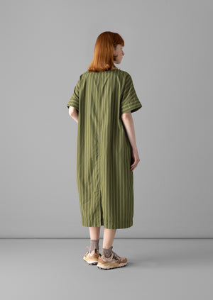 Stripe Organic Cotton Tunic Dress | Dark Olive