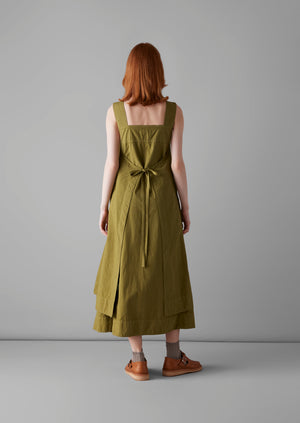 Cotton Linen Poplin Apron Dress | Wax Green
