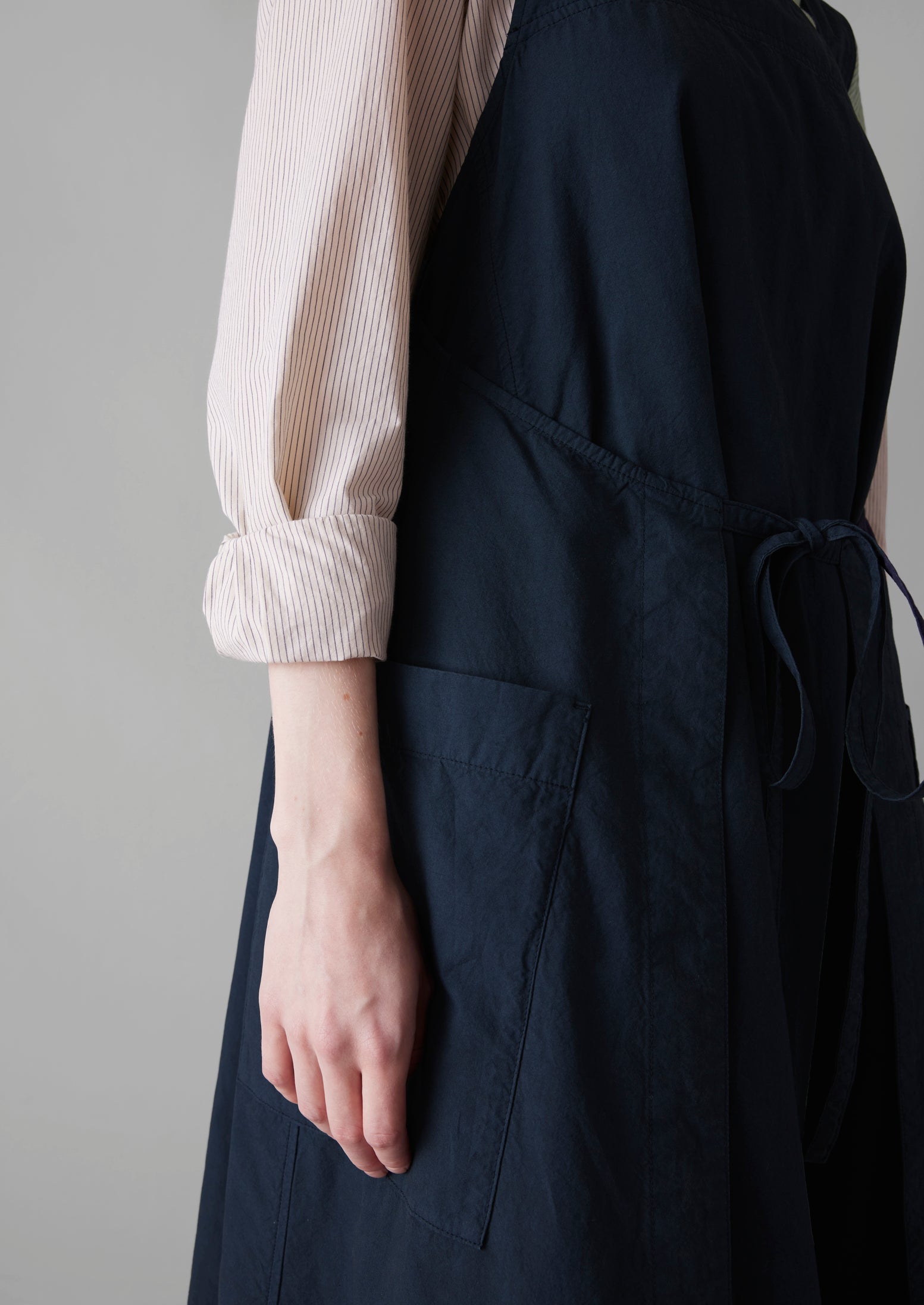 Cotton Linen Poplin Apron Dress | Liquorice Navy
