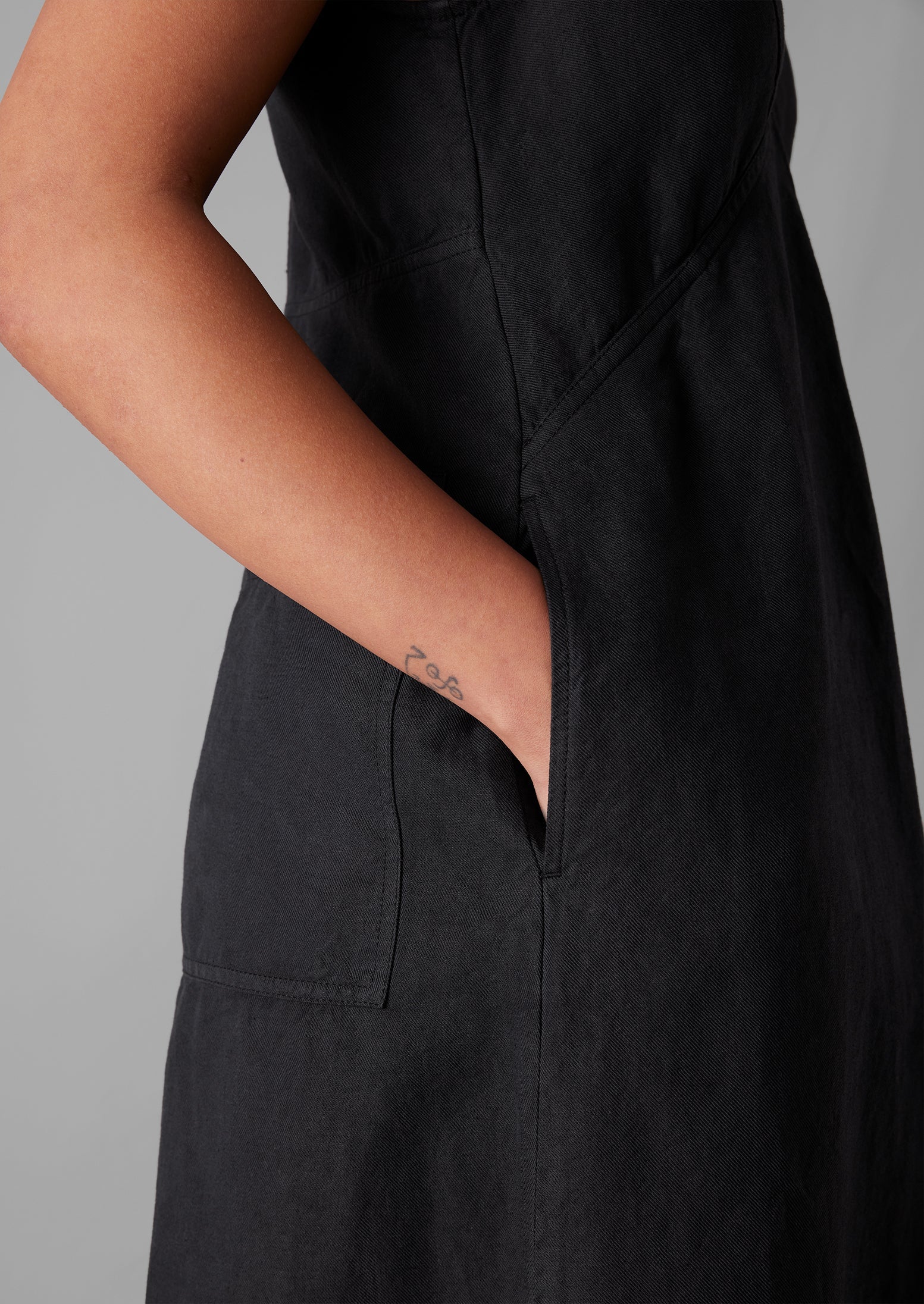 A Line Cotton Linen Twill Dress | Slate Navy