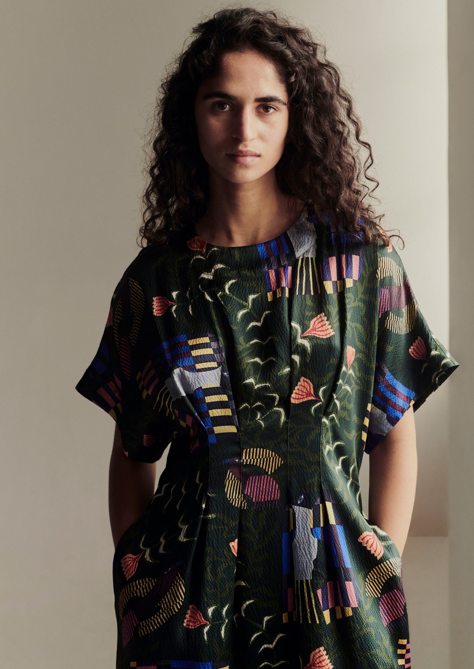Isobel Harvey Birds Print Dress | Oil Green