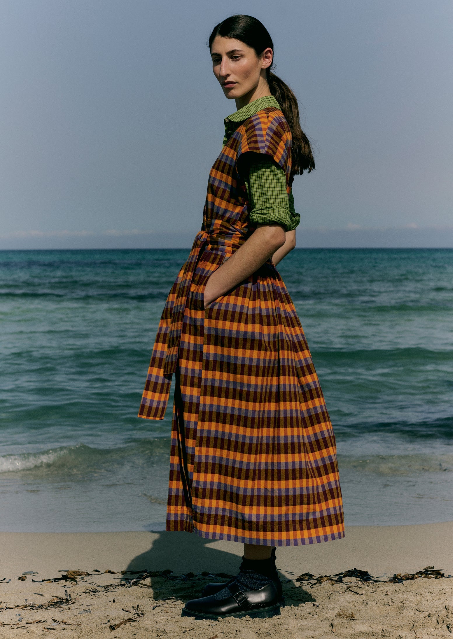 Check Cotton Linen Wrap Dress | Spice Multi | TOAST