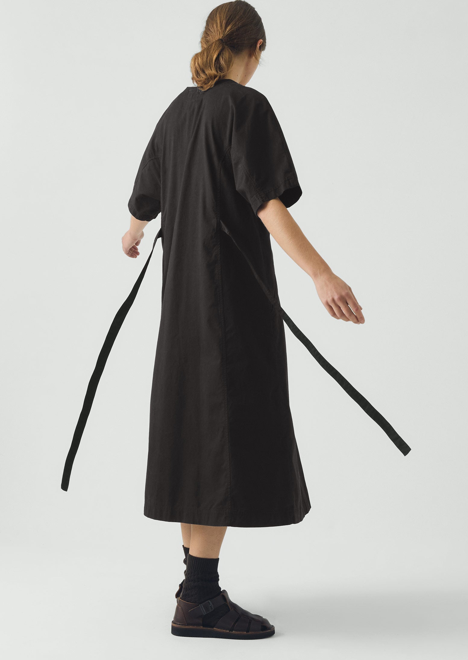 Tie Waist Cotton Twill Dress | Slate