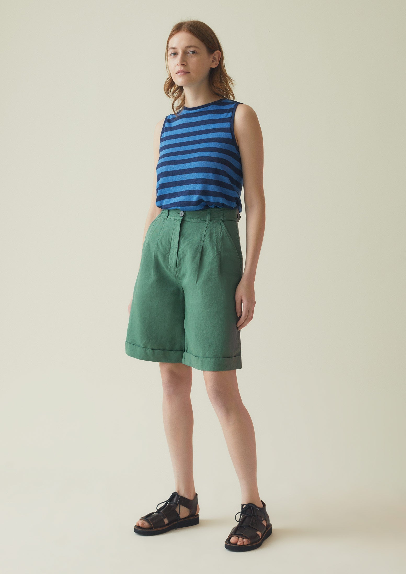 Bold Stripe Linen Tank Top | Prussian Blue/Sea Blue