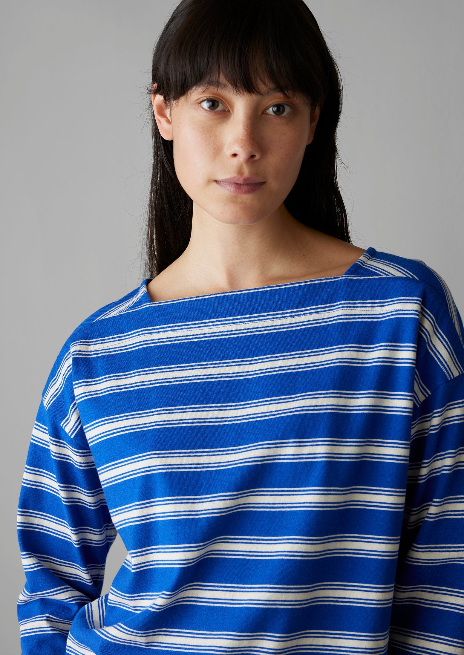 Stripe Organic Cotton Long Sleeve Tee | Lapis/Oat