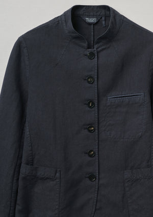 Garment Dyed Cotton Linen Neat Jacket | Slate Navy