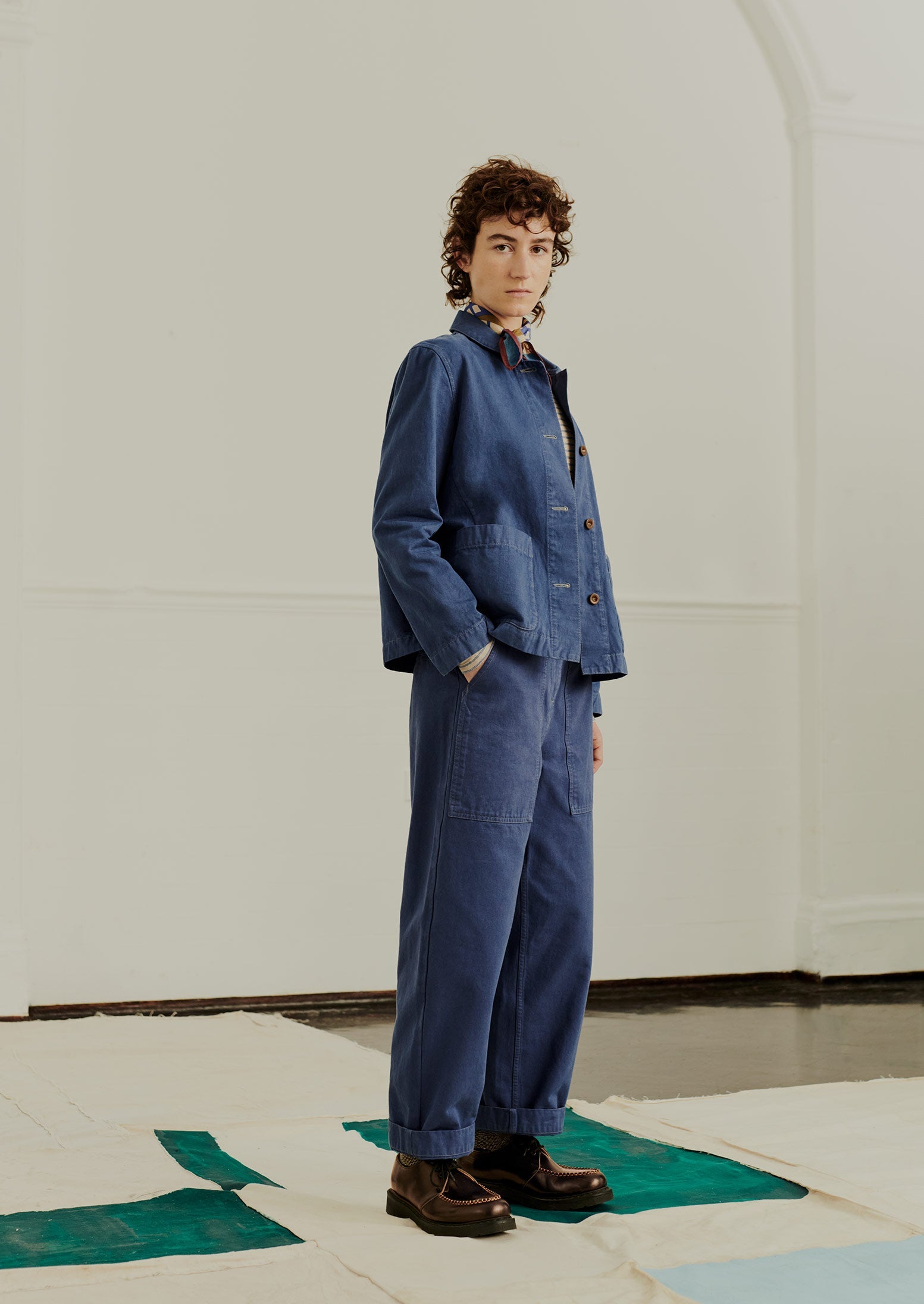 Garment Dyed Cotton Herringbone Jacket | Sunwashed Blue